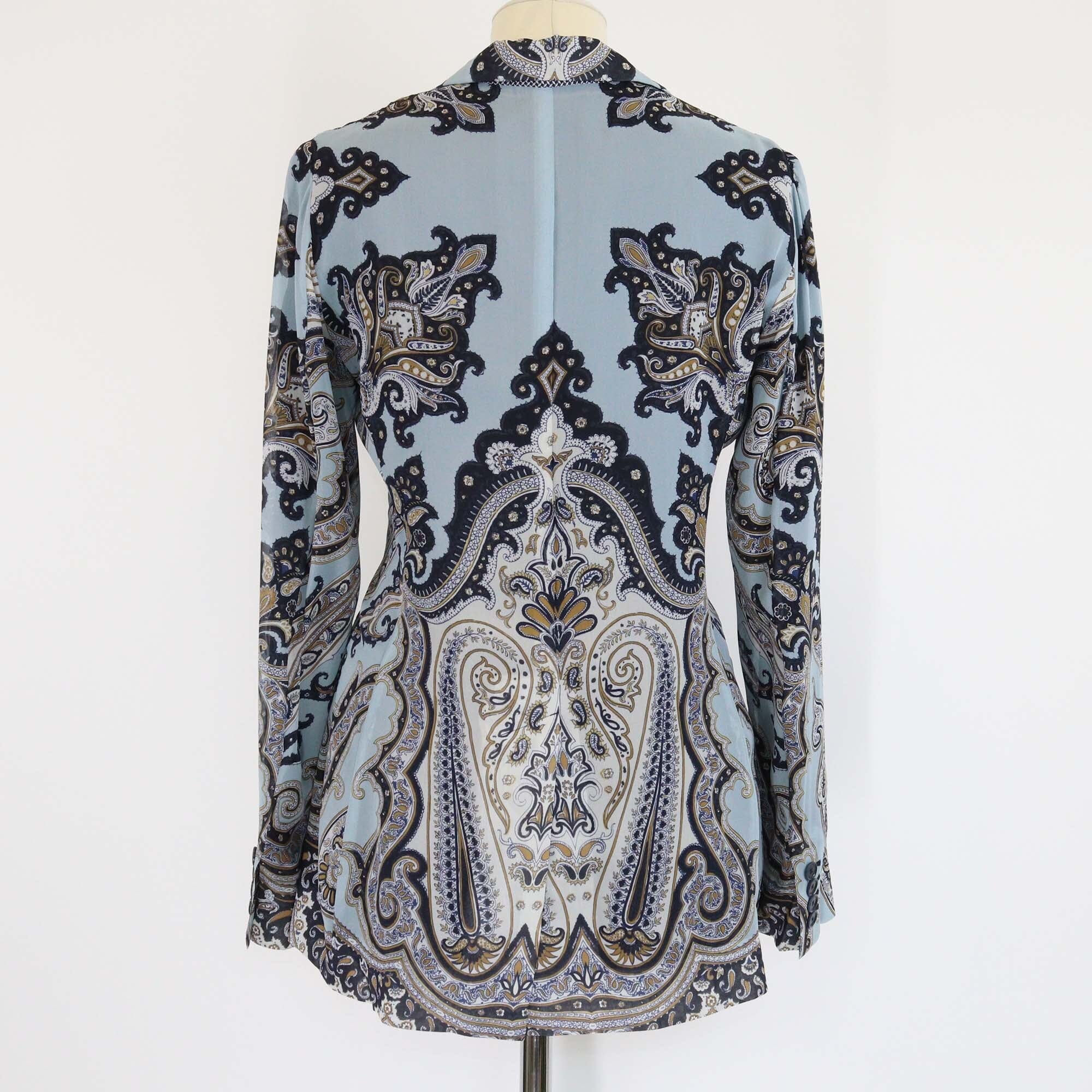 Etro Blue Paisley Print Silk Single Breasted Blazer Womens Etro