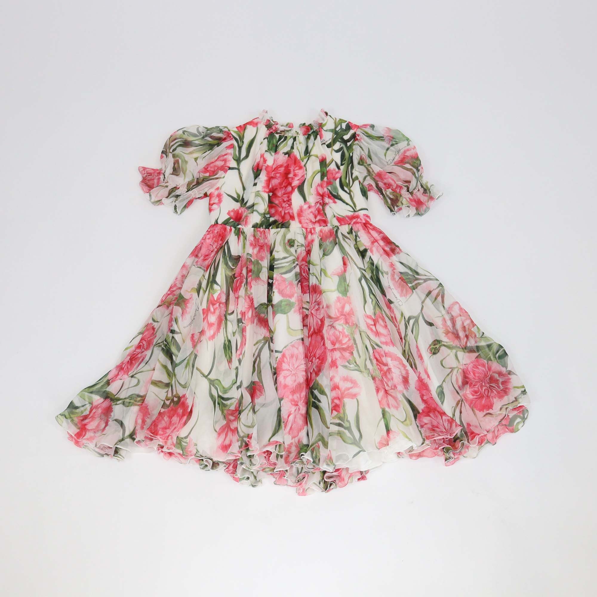 Dolce & Gabbana Kids White Carnation Silk Chiffon Midi Dress