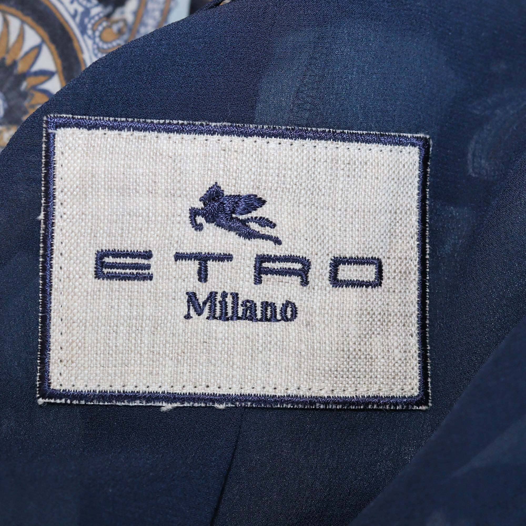 Etro Blue Paisley Print Silk Single Breasted Blazer Womens Etro