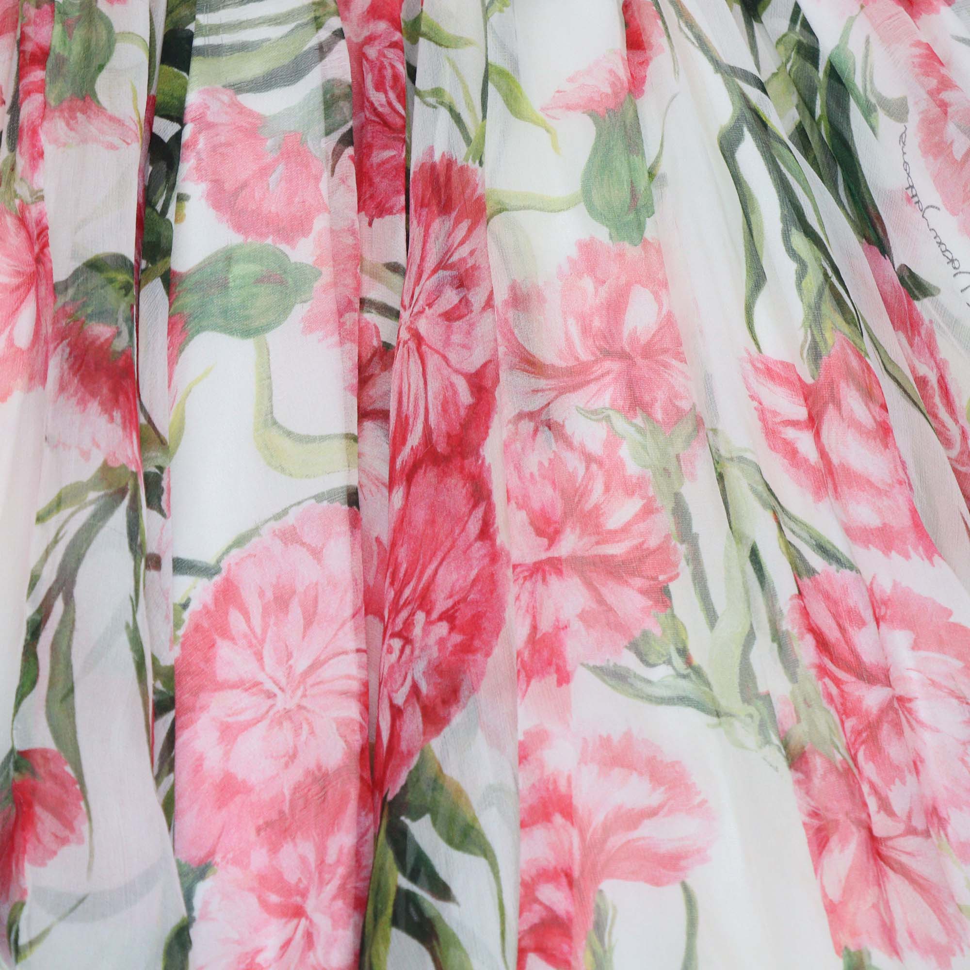 Dolce & Gabbana Kids White Carnation Silk Chiffon Midi Dress