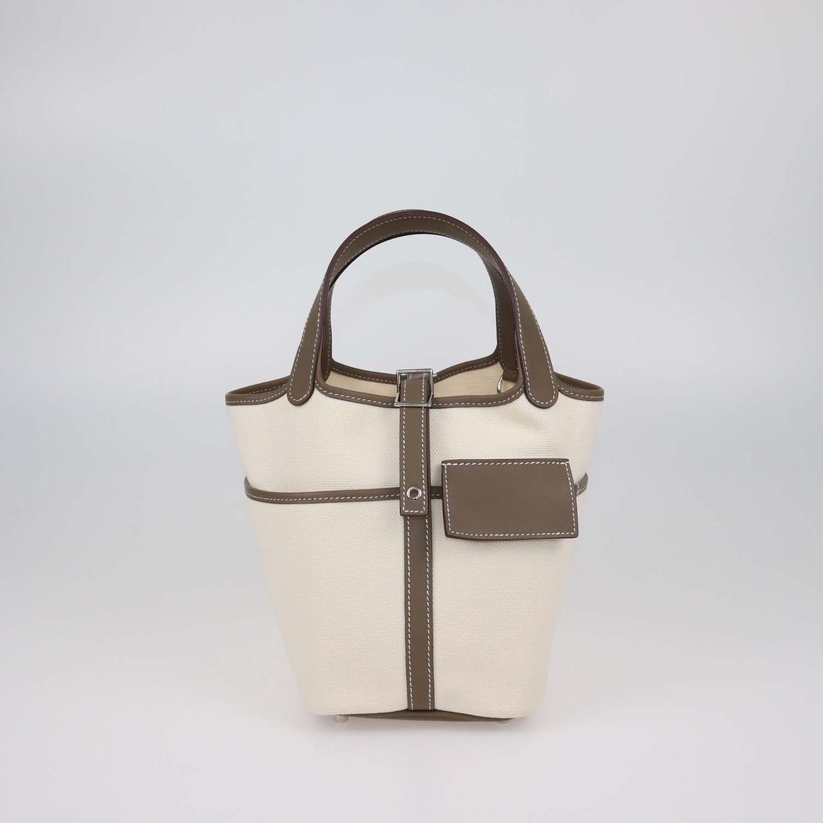 Hermes Ecru,Etoupe Toile and Swift Leather Cargo Picotin Lock 18 Bag