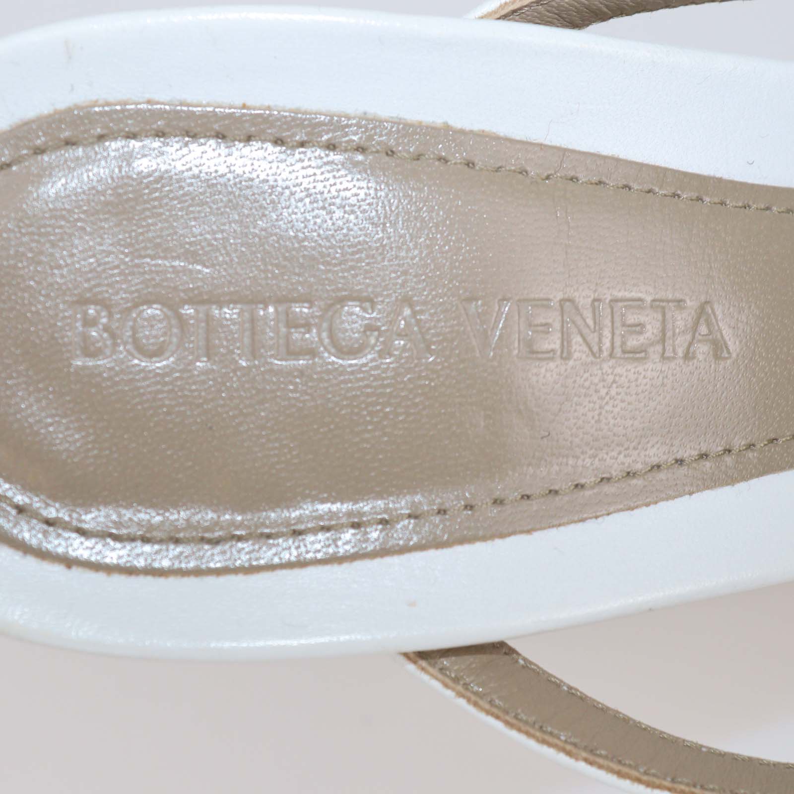 Bottega Veneta White Leather Stretch Ankle Strap Sandals