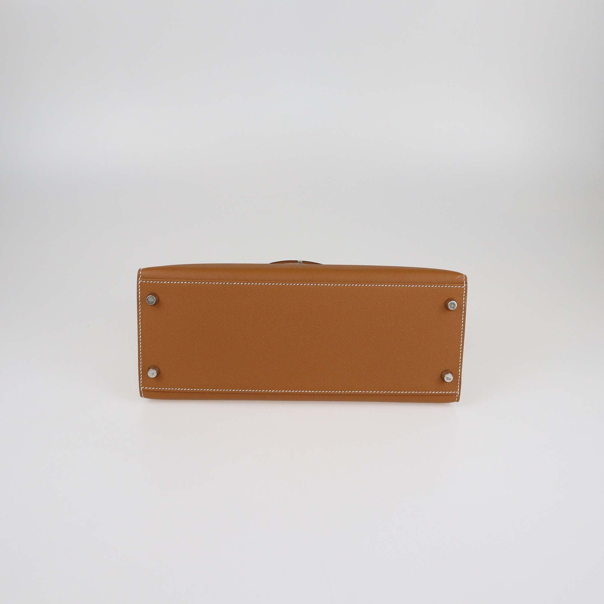 Hermes Gold Epsom Leather Palladium Hardware Kelly Sellier 28 Bag