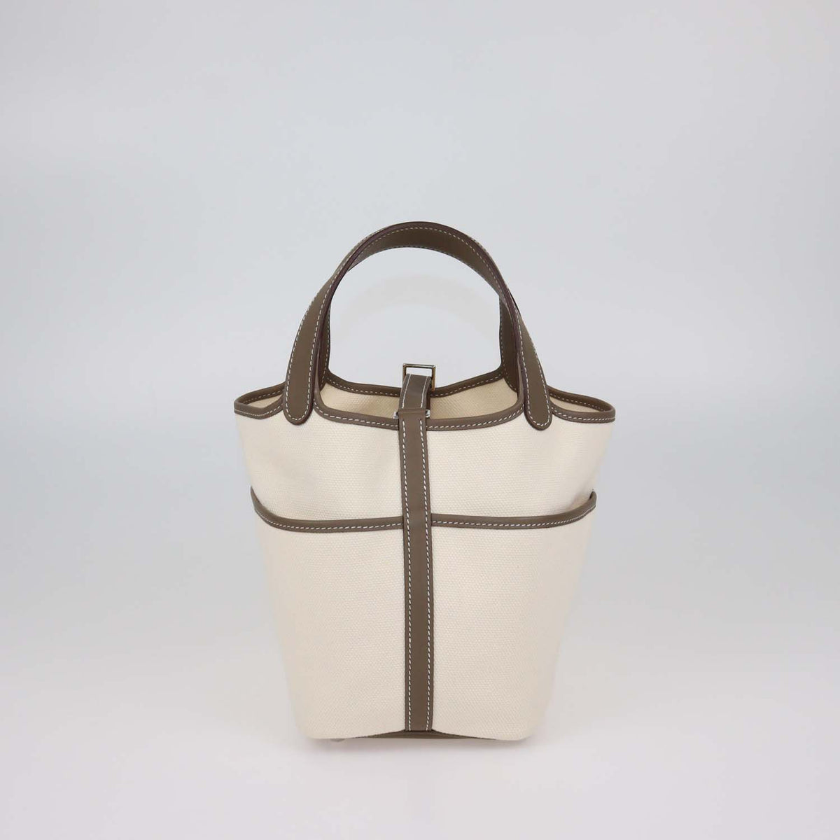 Hermes Ecru,Etoupe Toile and Swift Leather Cargo Picotin Lock 18 Bag