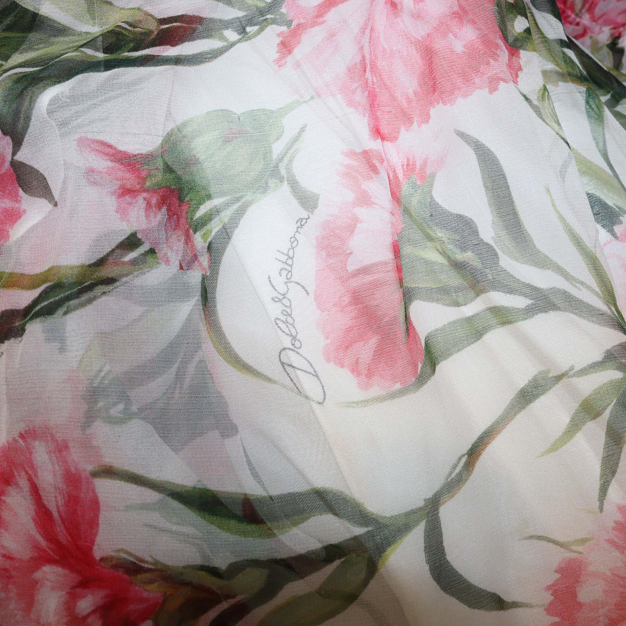 Dolce & Gabbana Kids White Carnation Silk Chiffon Midi Dress