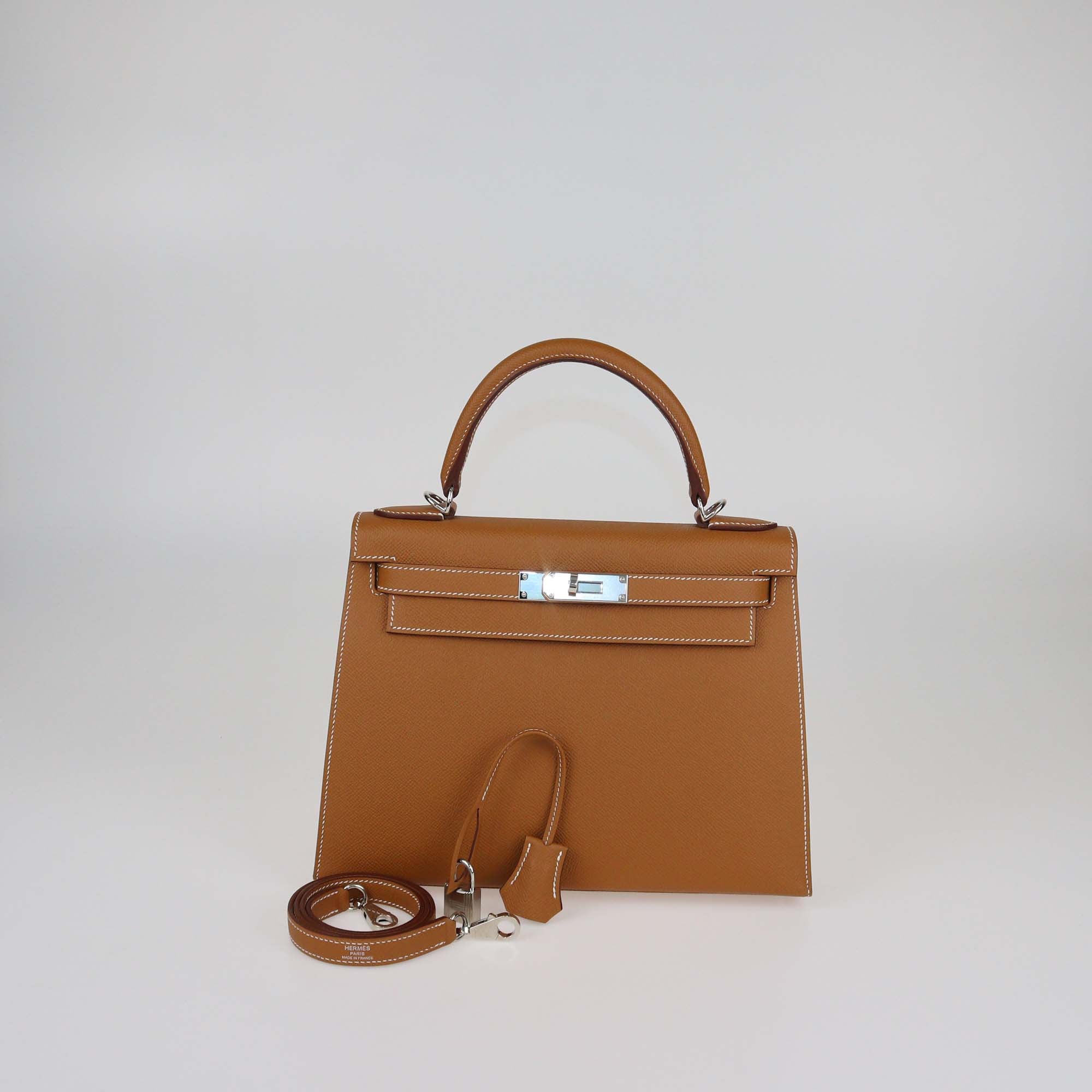 Hermes Gold Epsom Leather Palladium Hardware Kelly Sellier 28 Bag