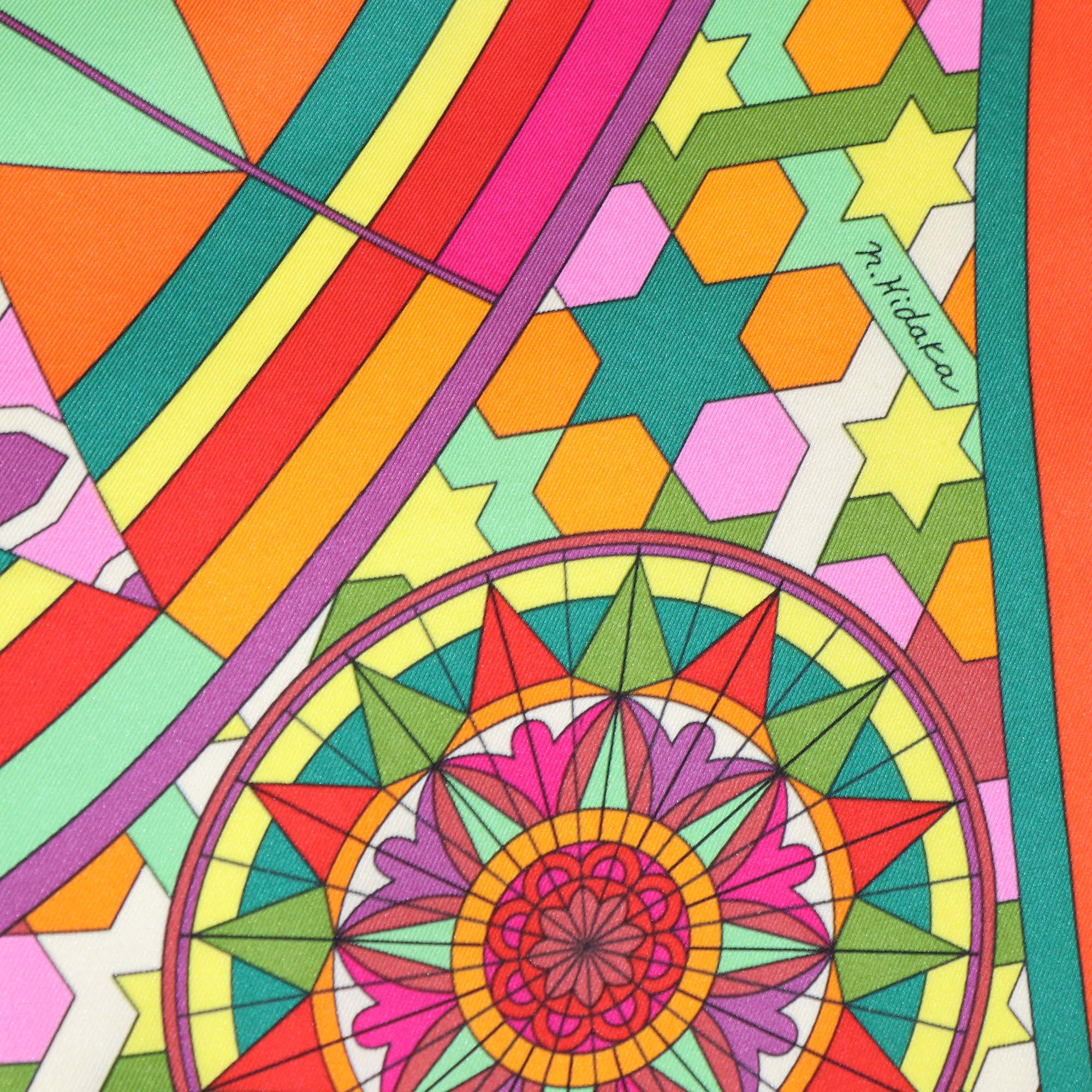 Hermes Orange Silk Rose de Compas Print Scarf 70