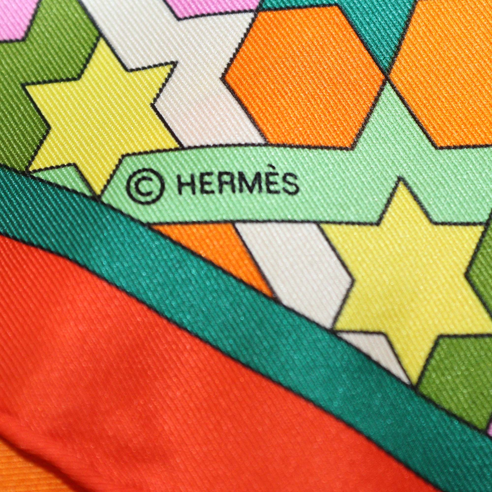 Hermes Orange Silk Rose de Compas Print Scarf 70