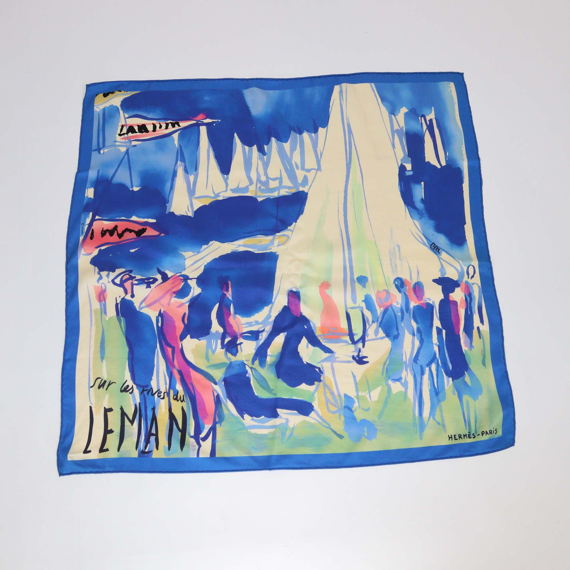 Hermes Multicolor Silk Sur Les Rives Du Leman Print Scarf 70
