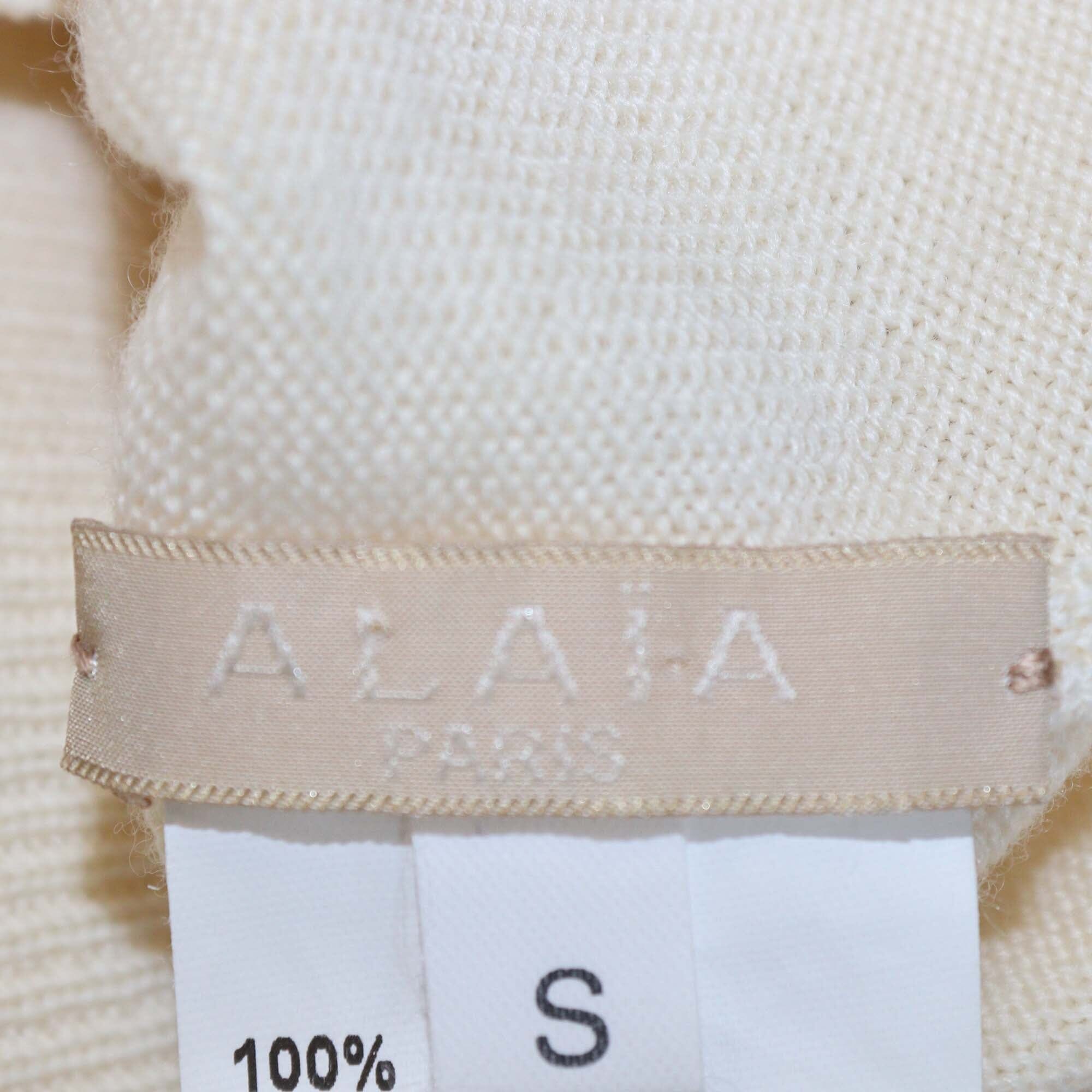 Alaia Cream Buttons Up Knitted Long Sleeve Wool Crop Top Womens Alaia