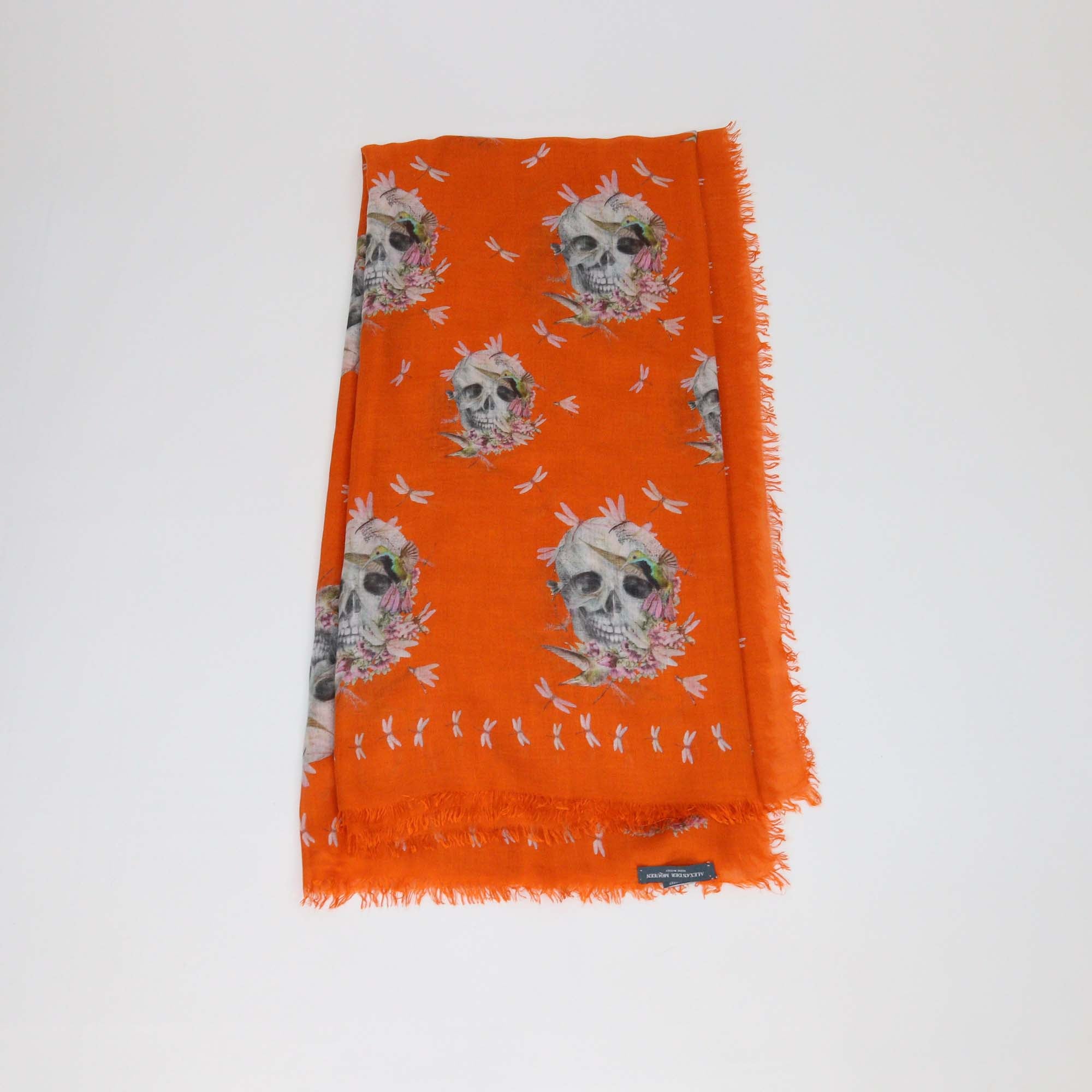 Alexander McQueen Orange Modal & Silk Skull Floral Print Scarf