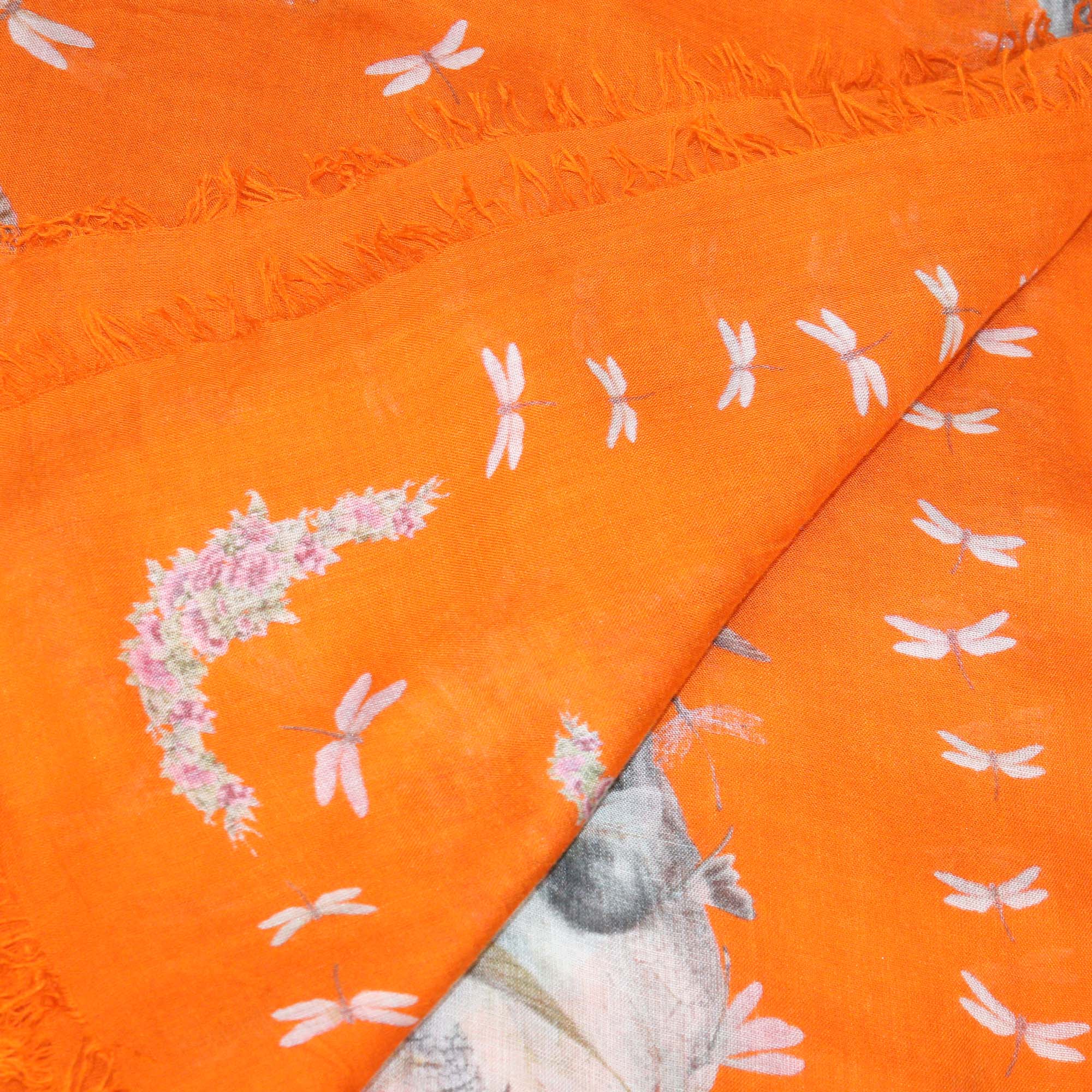 Alexander McQueen Orange Modal & Silk Skull Floral Print Scarf