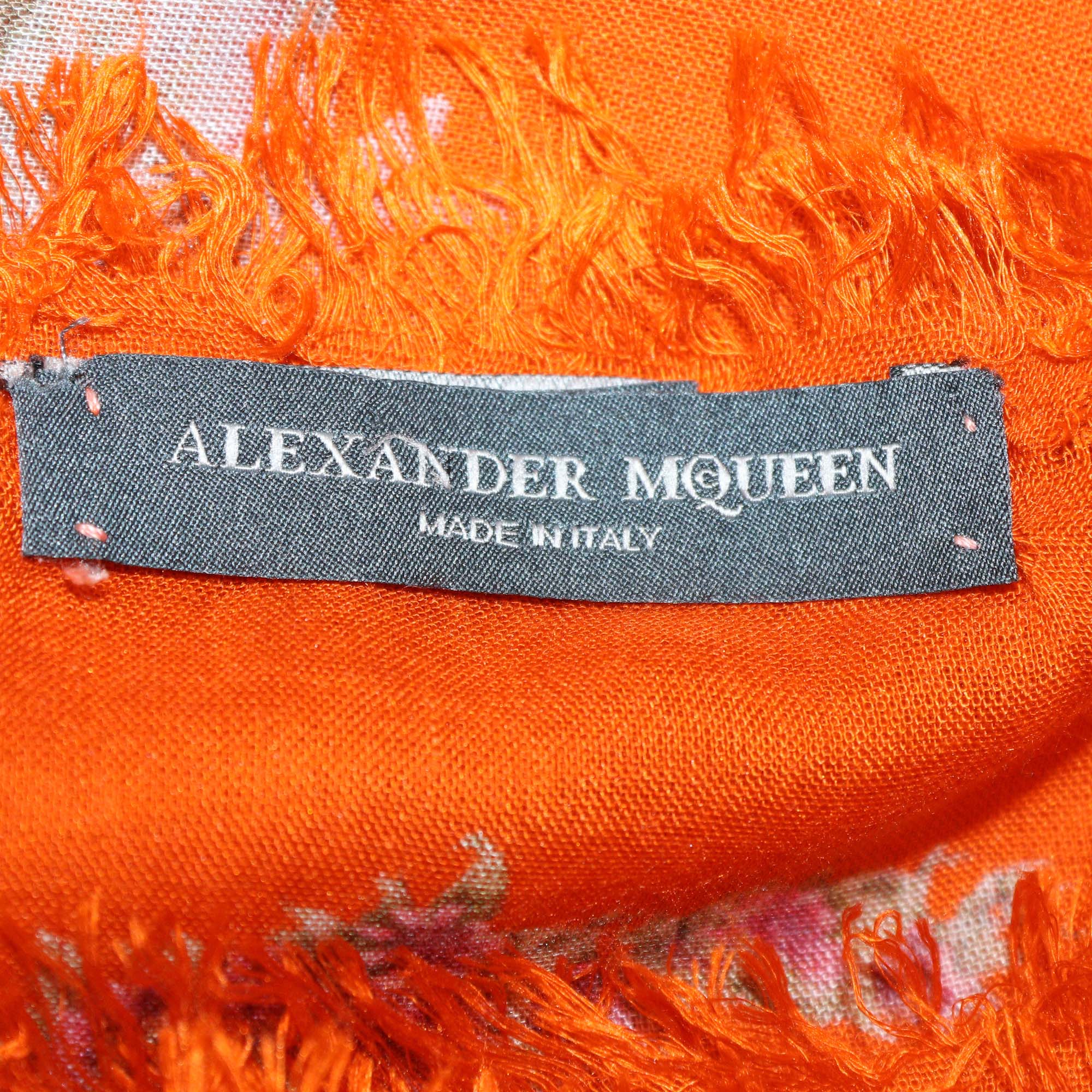 Alexander McQueen Orange Modal & Silk Skull Floral Print Scarf