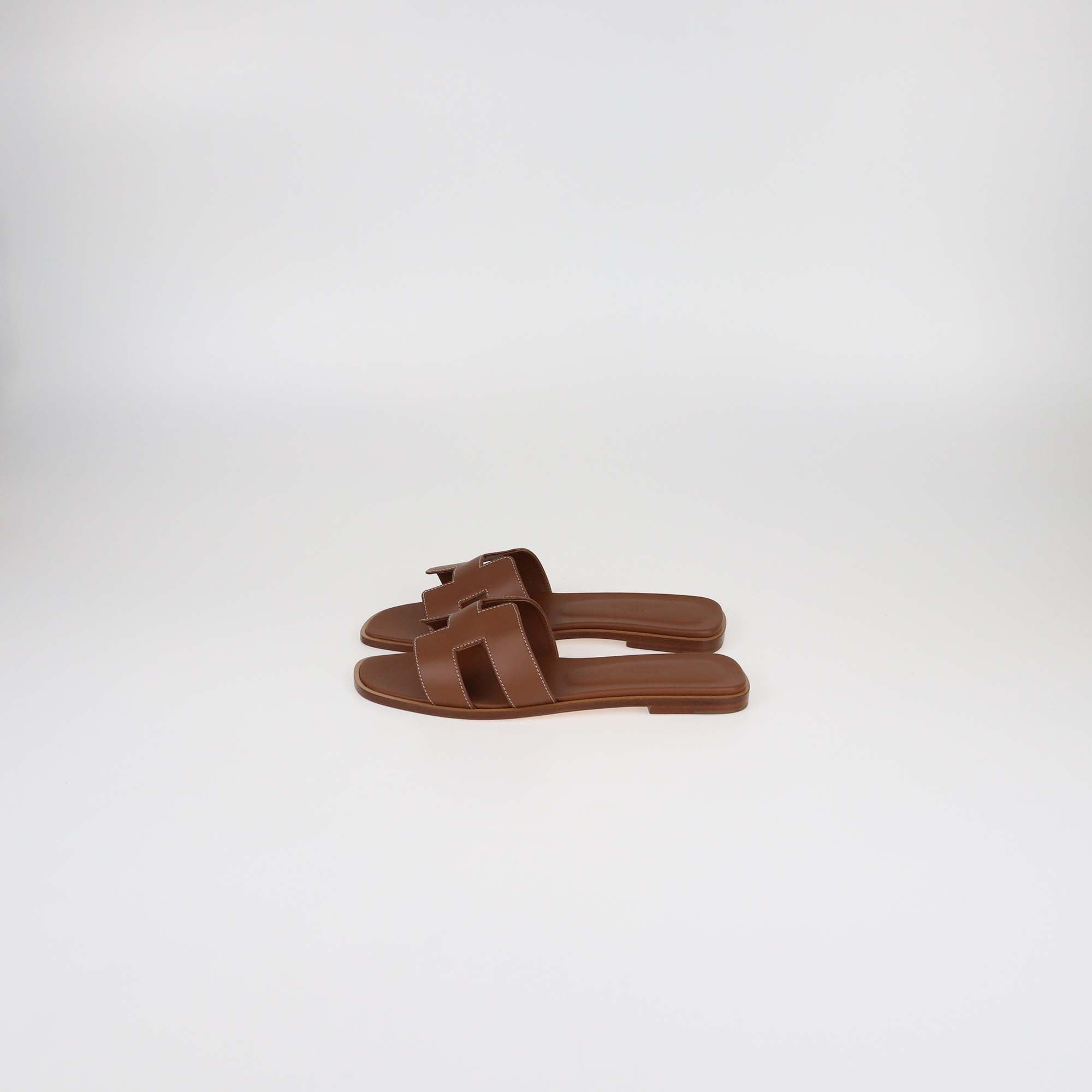 Hermes Gold Box Calf Leather Oran Sandals