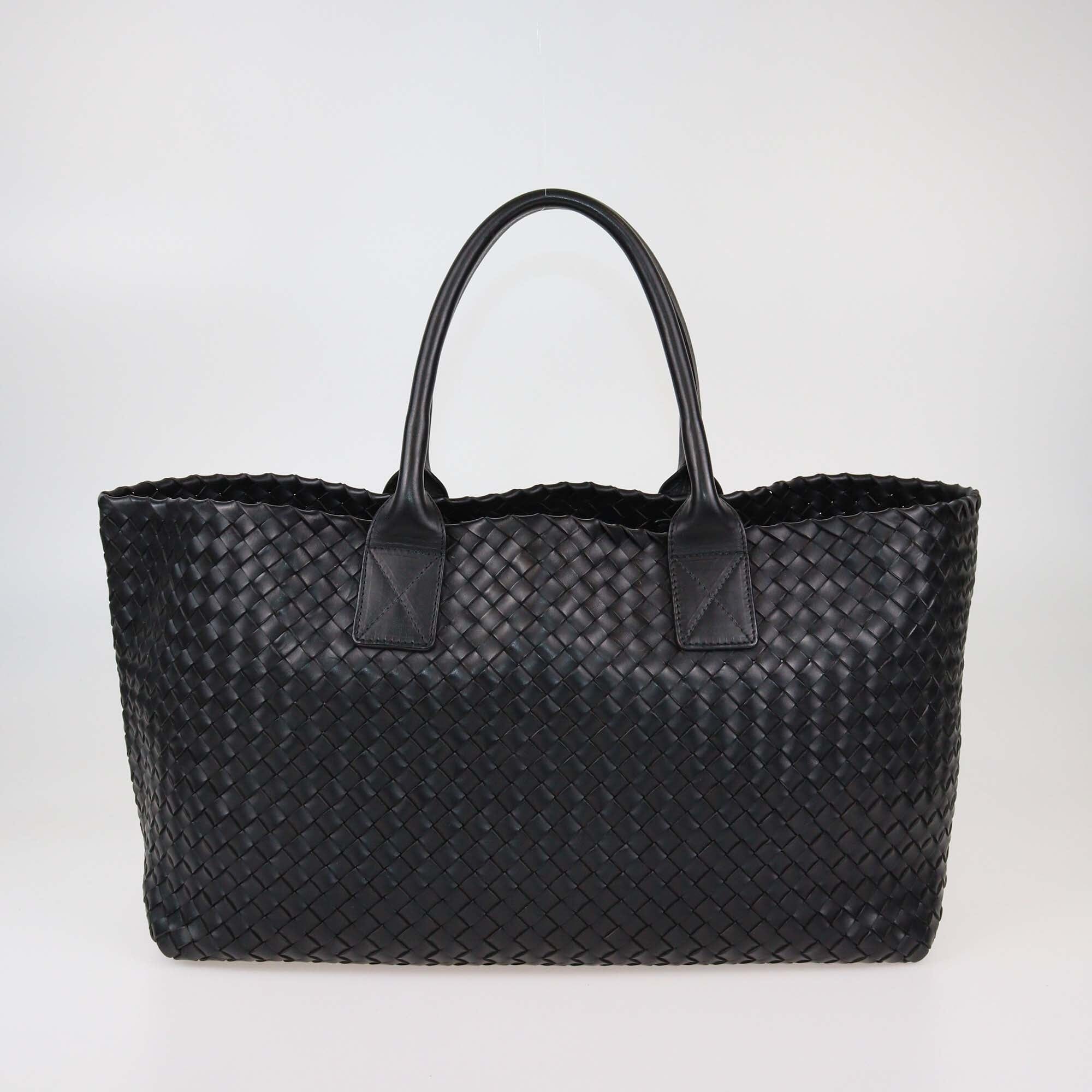 Bottega Veneta Black Classic Leather Intrecciato Large Cabat Bag Womens Bottega Veneta