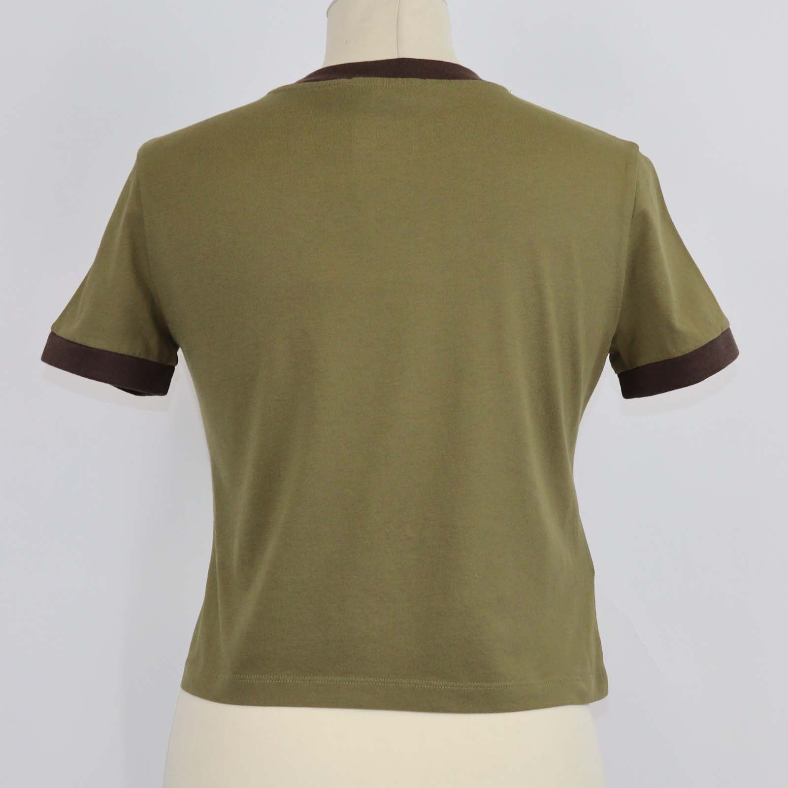 Miu Miu Green/Brown Cotton Flocked Logo Crop T-Shirt