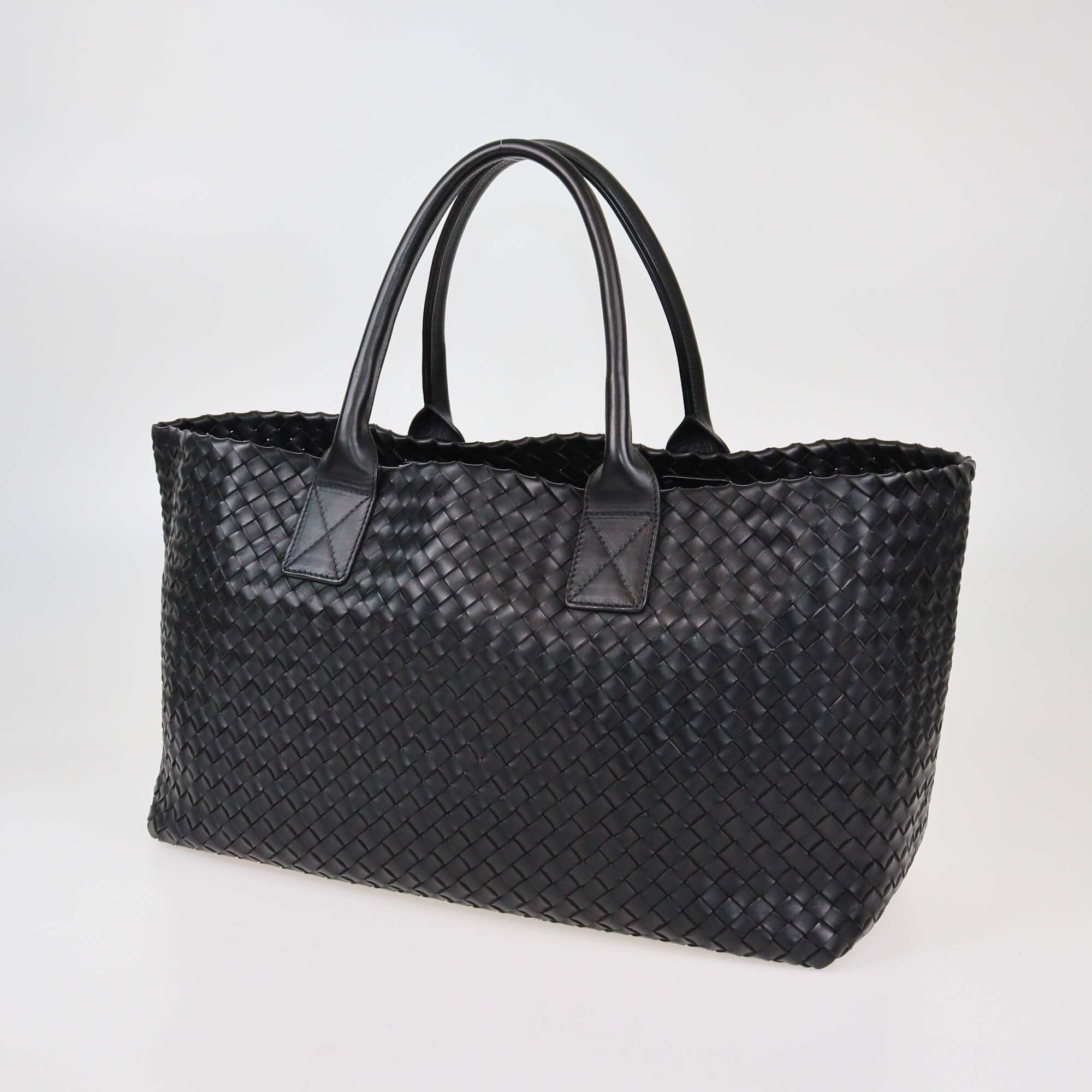 Bottega Veneta Black Classic Leather Intrecciato Large Cabat Bag Womens Bottega Veneta