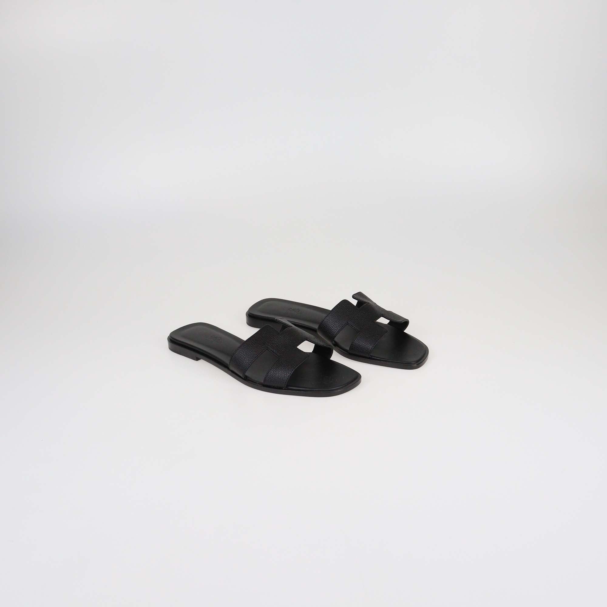 Hermes Black Epsom Leather Oran Sandals