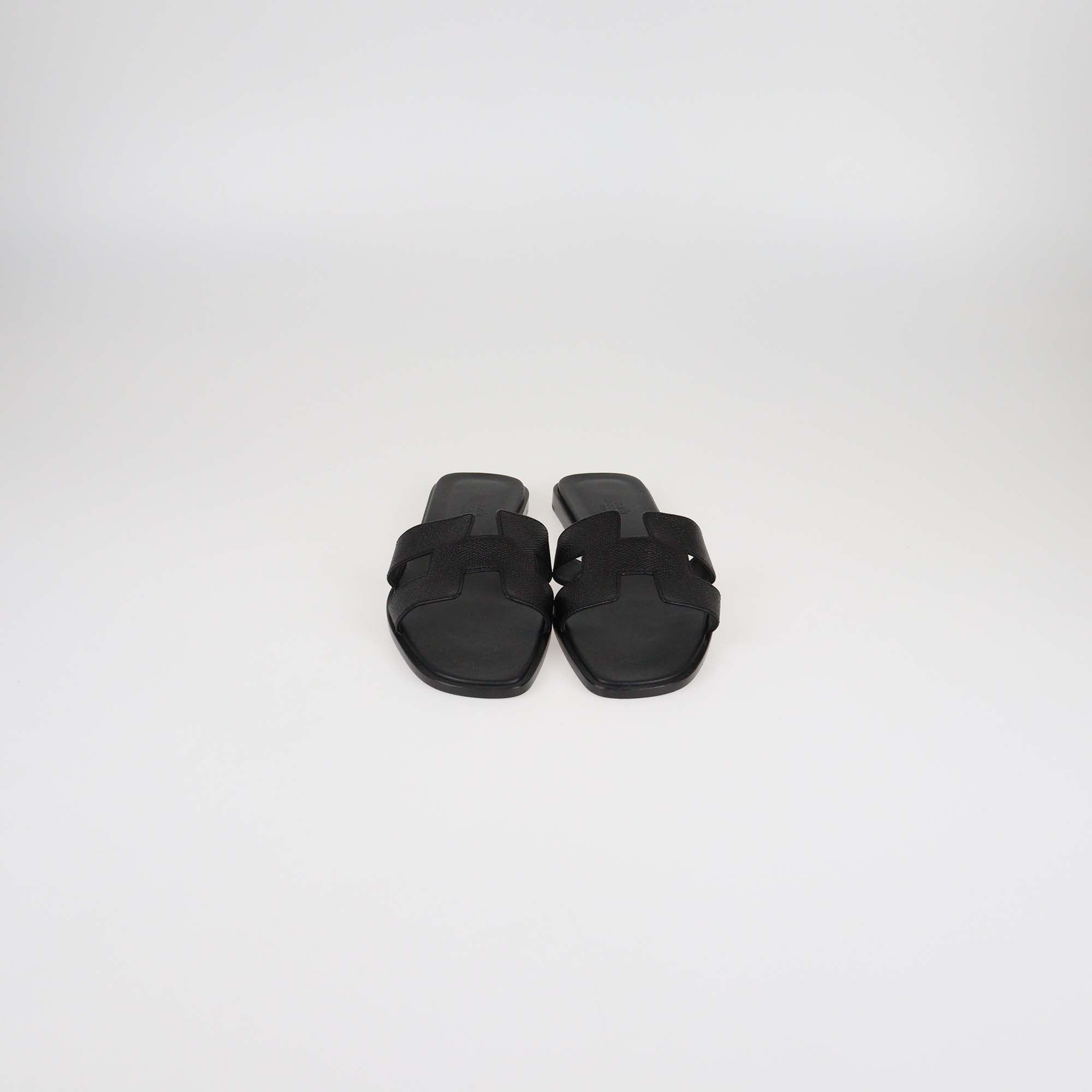 Hermes Black Epsom Leather Oran Sandals