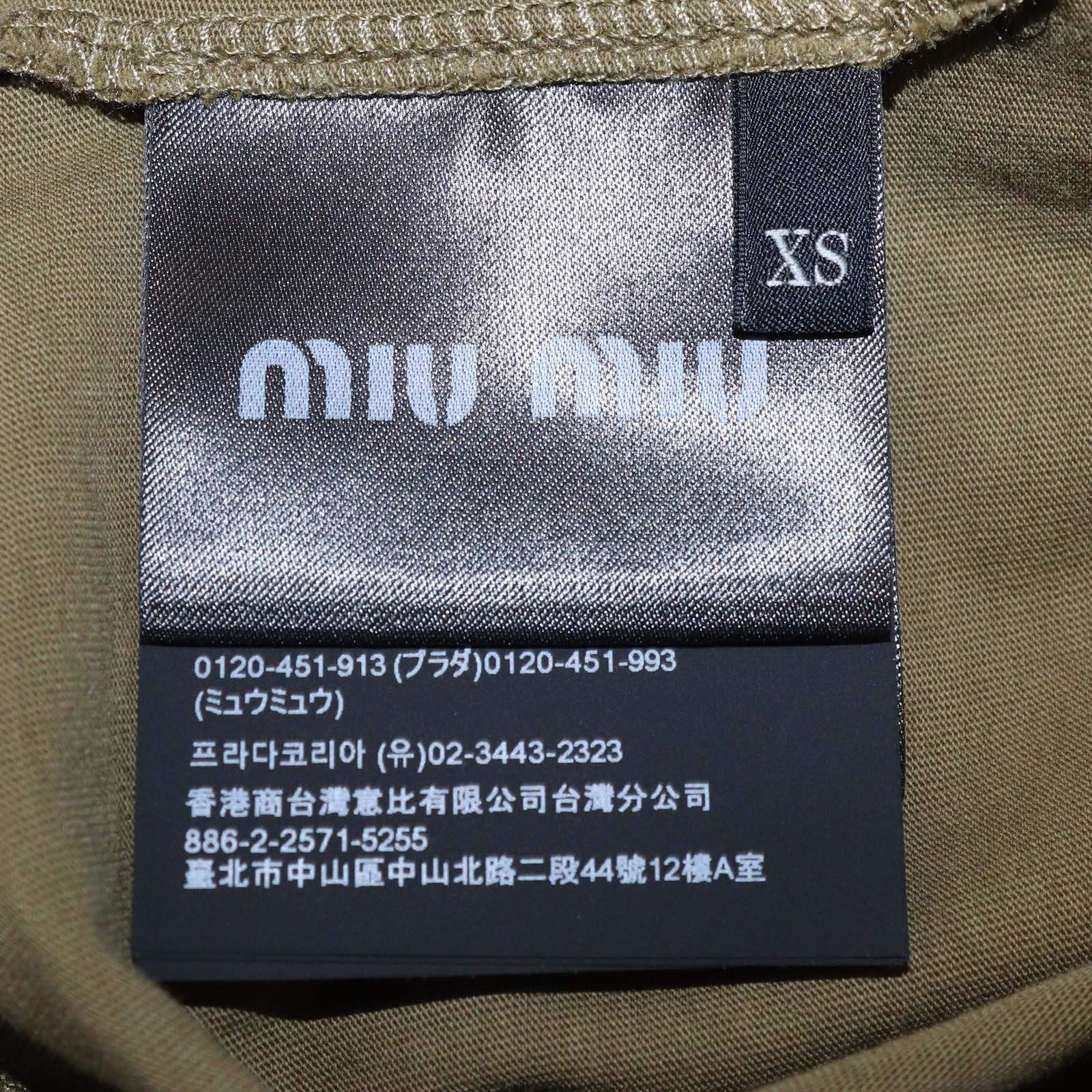 Miu Miu Green/Brown Cotton Flocked Logo Crop T-Shirt