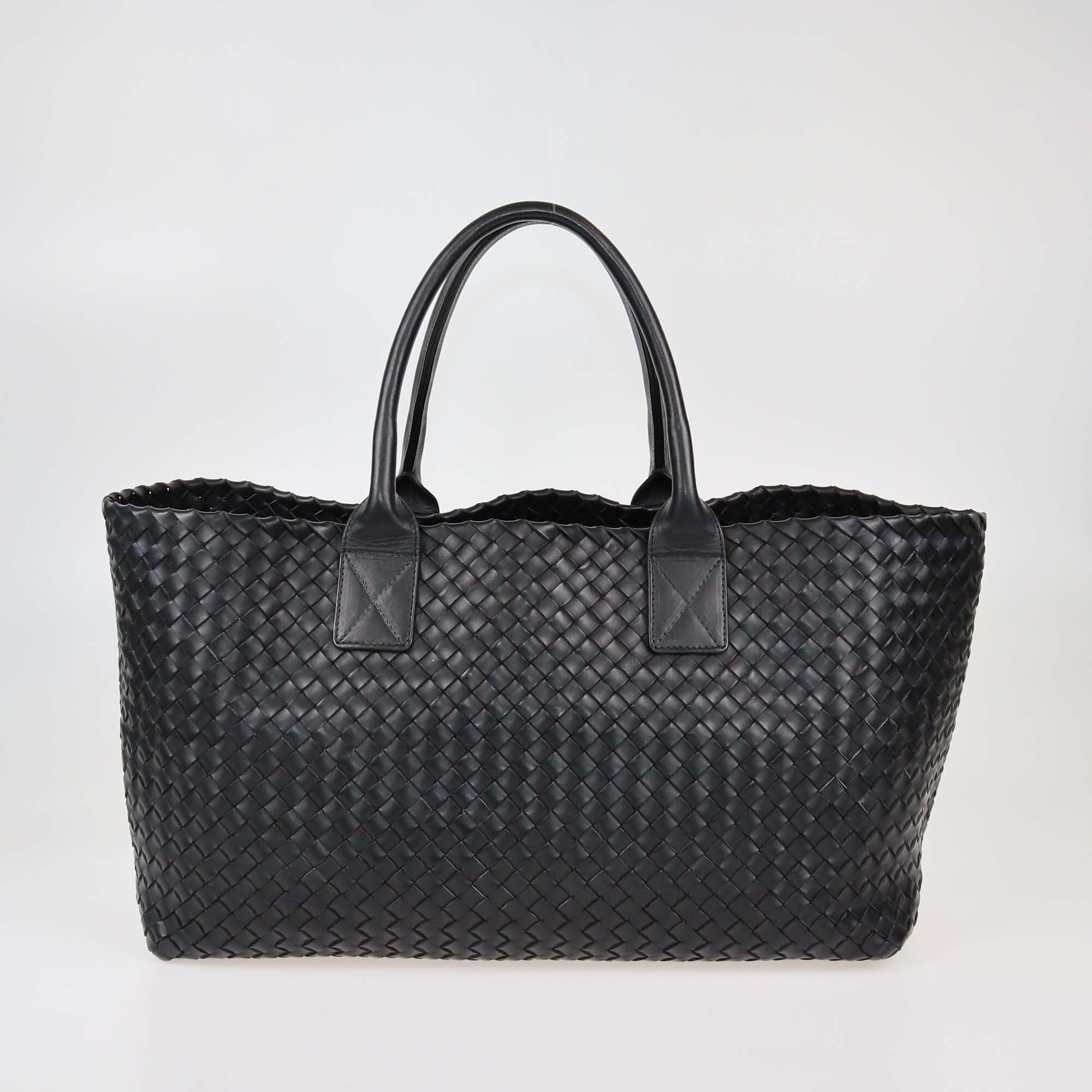 Bottega Veneta Black Classic Leather Intrecciato Large Cabat Bag Womens Bottega Veneta