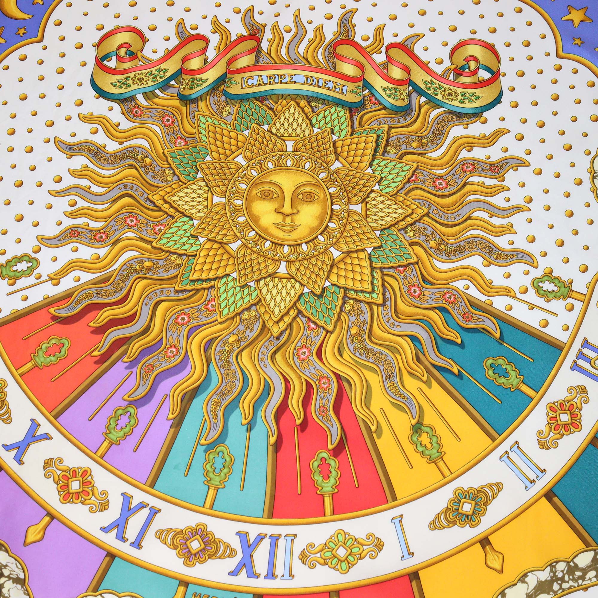 Hermes Multicolor Silk Carpe Diem Scarf 90