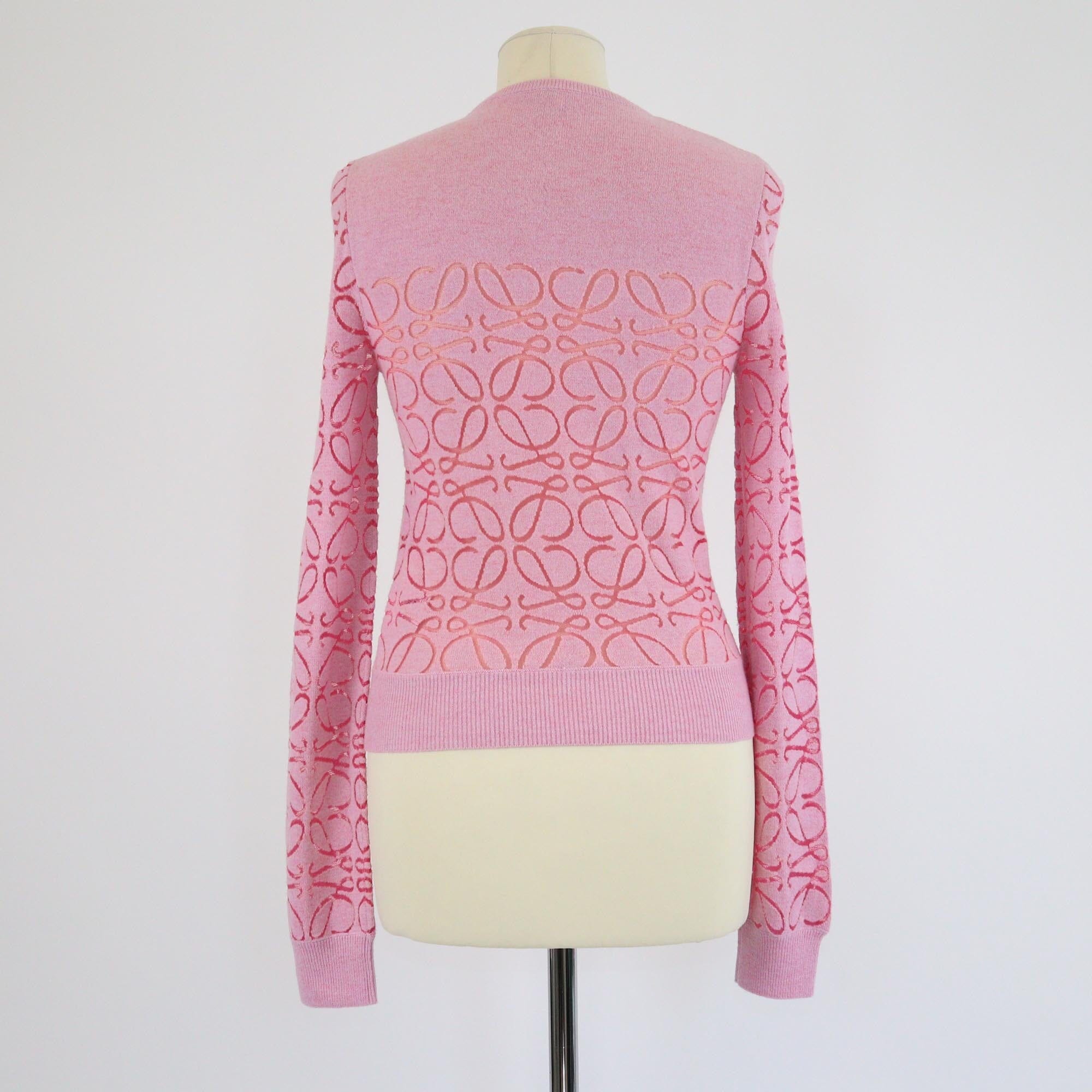 Loewe Pink Anagram Devore Knit Long Sleeve Sweater Womens Loewe