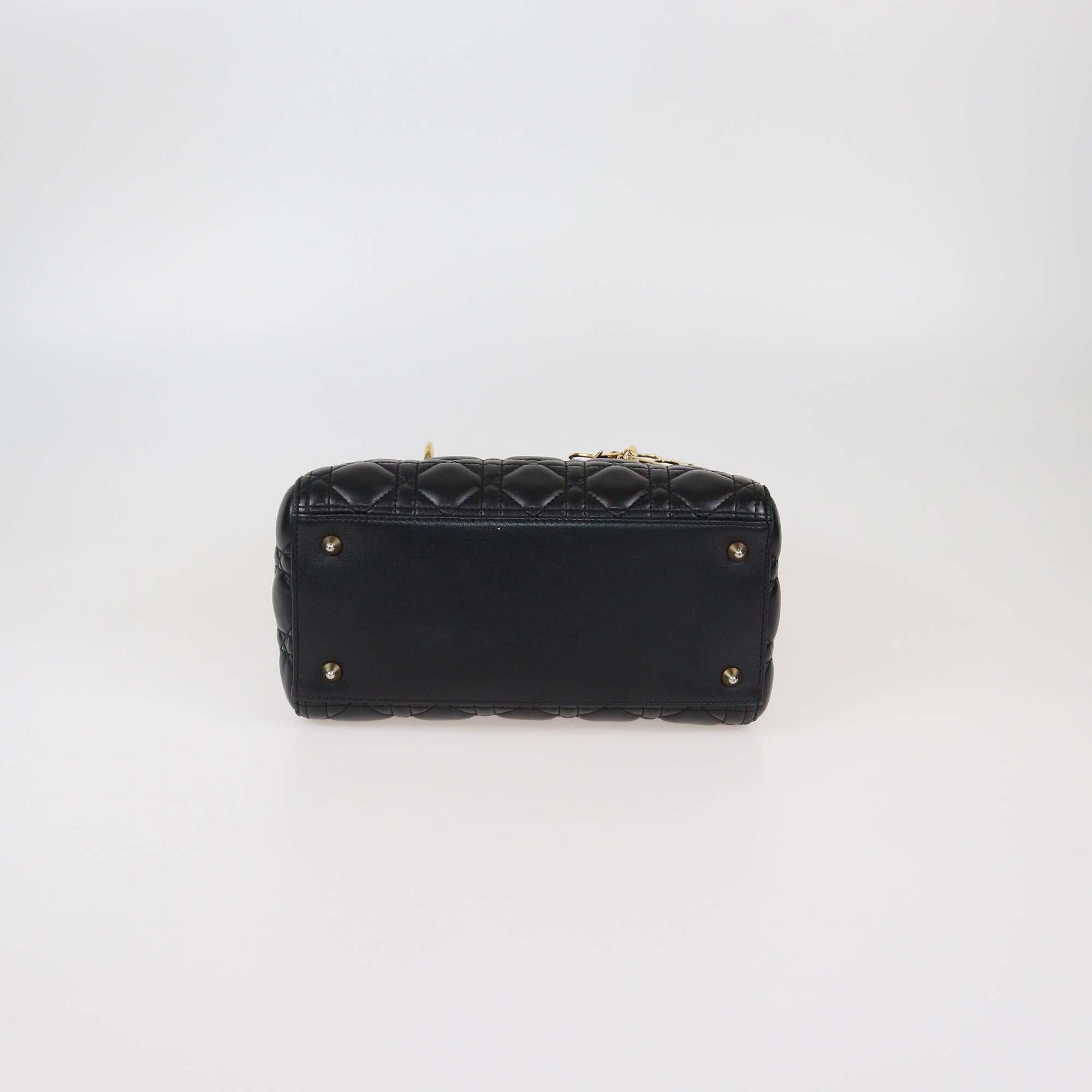 Christian Dior Black Cannage Lady Dior Medium Leather Handle Bag Womens Christian Dior