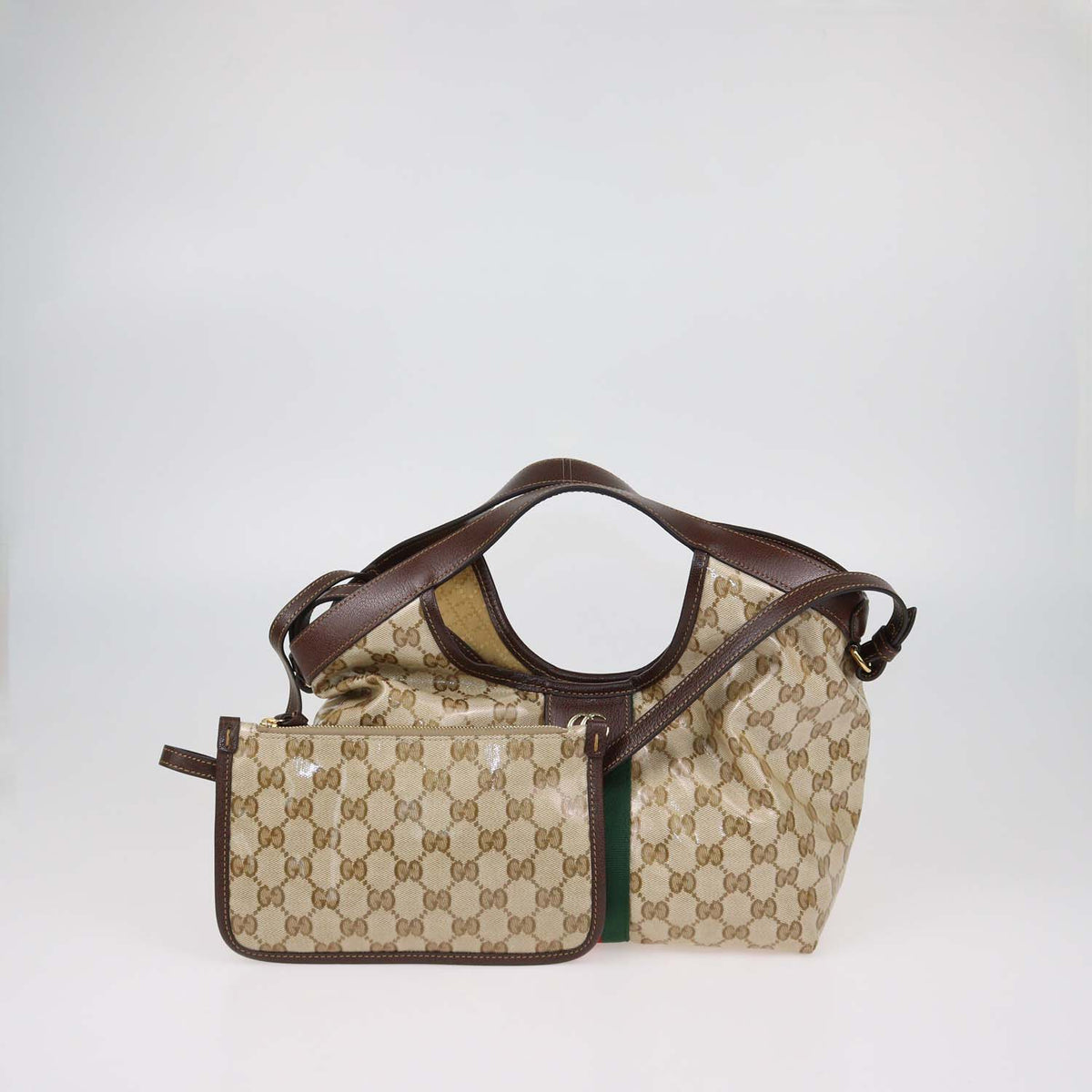 Gucci Brown Varnished Coated Canvas Small Giglio Tote