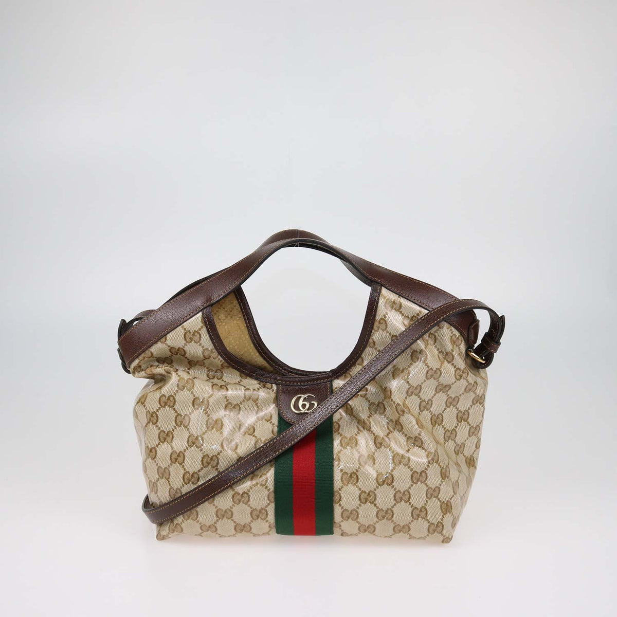Gucci Brown Varnished Coated Canvas Small Giglio Tote