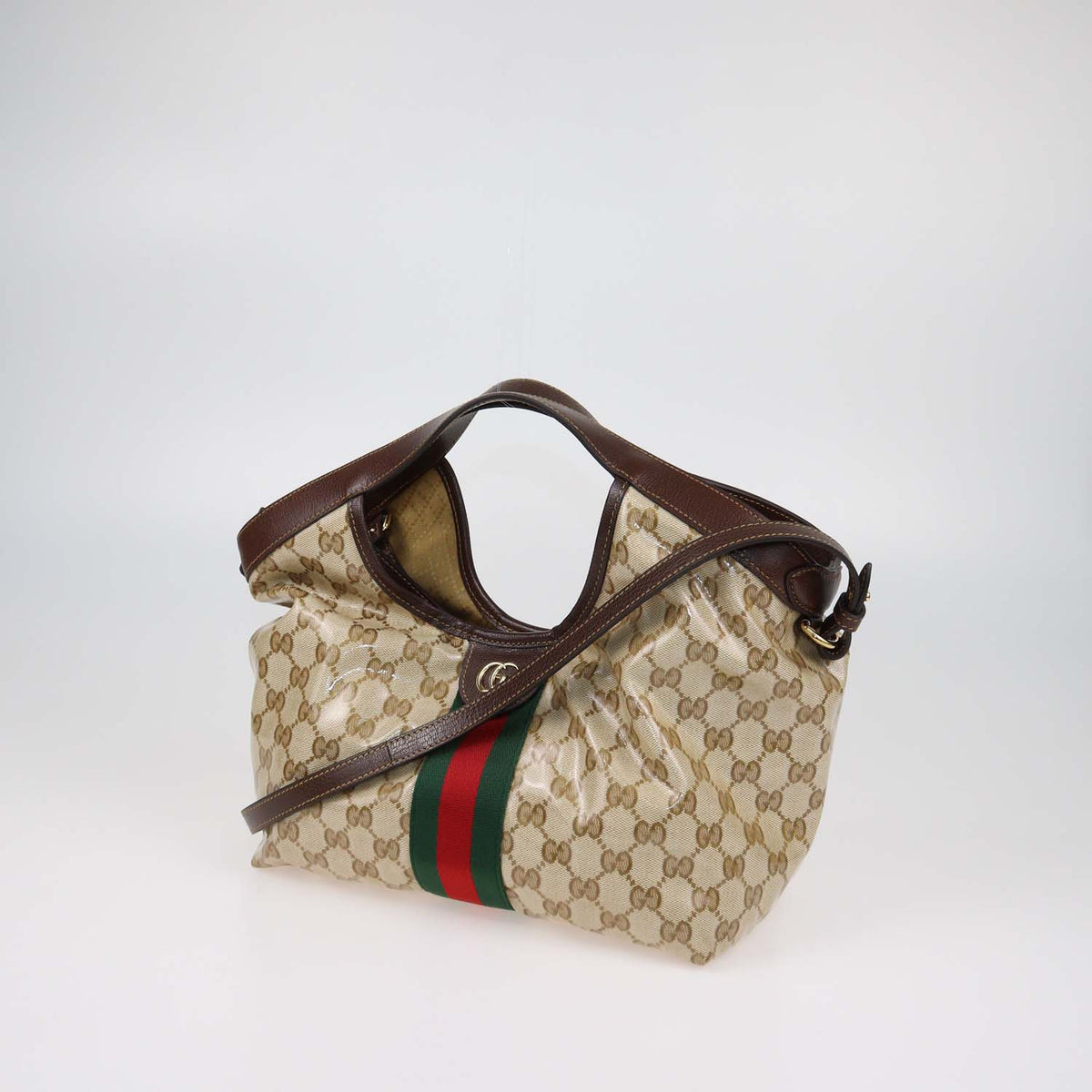 Gucci Brown Varnished Coated Canvas Small Giglio Tote