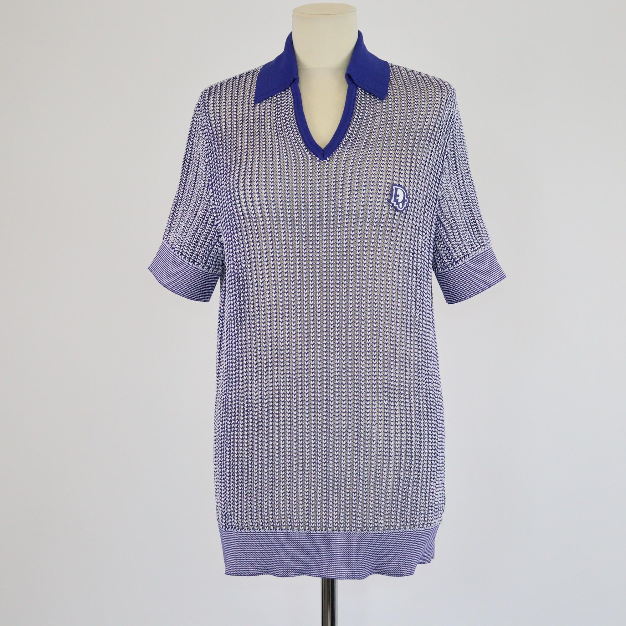 Dior Homme Blue/White Cable Knit Short Sleeve Polo Shirt Mens Dior Homme