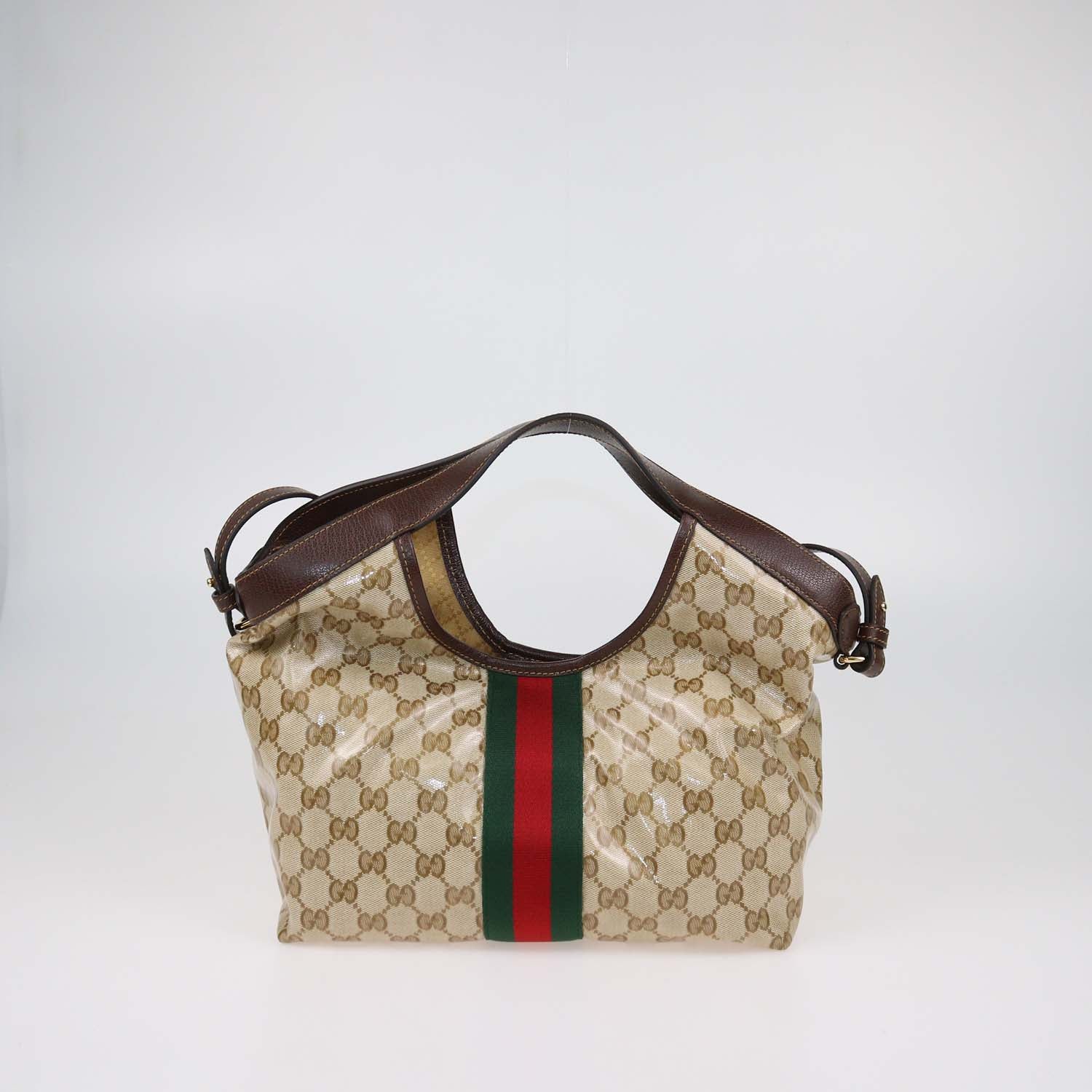 Gucci Brown Varnished Coated Canvas Small Giglio Tote