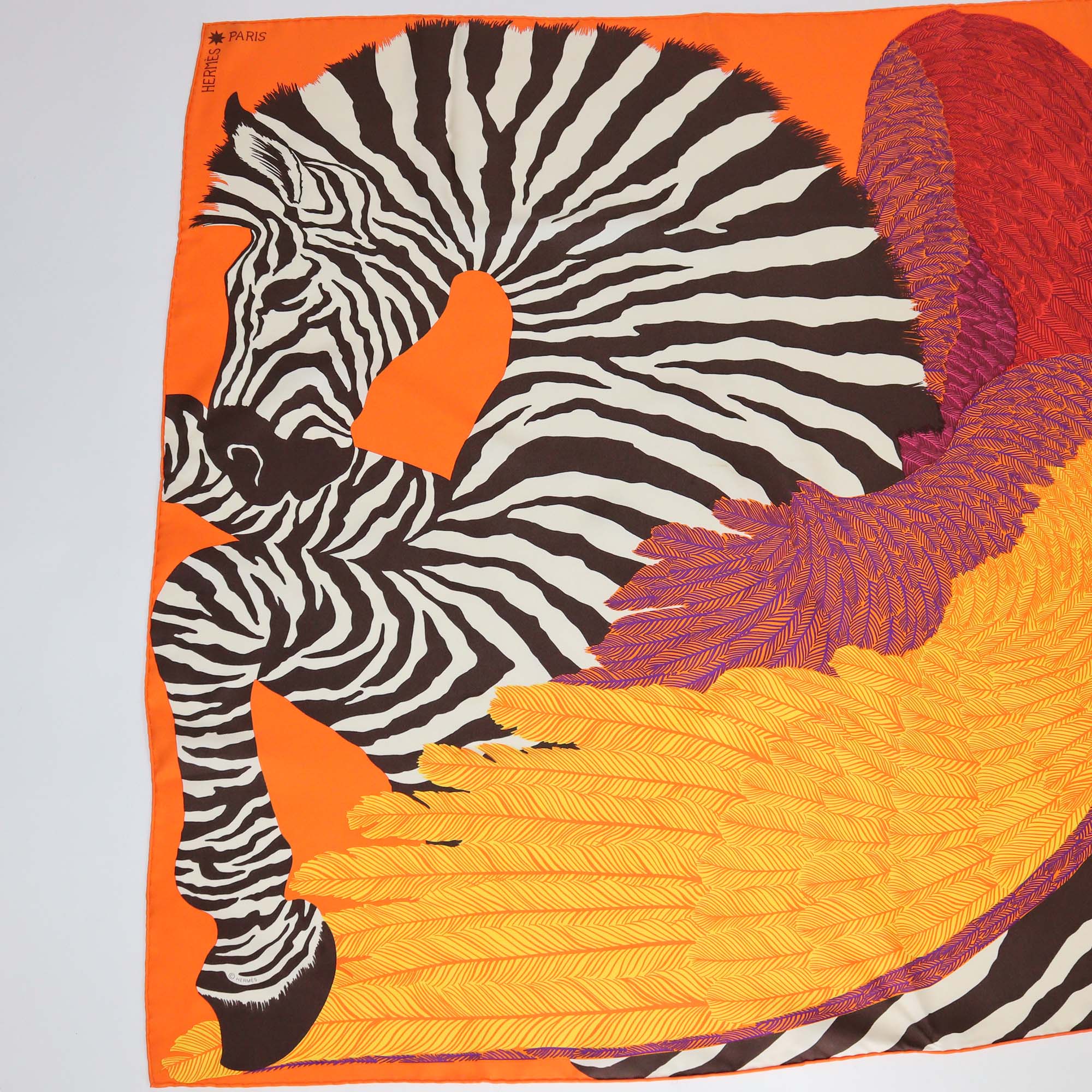 Hermes Multicolor Silk Zebra Pegasus Scarf 90