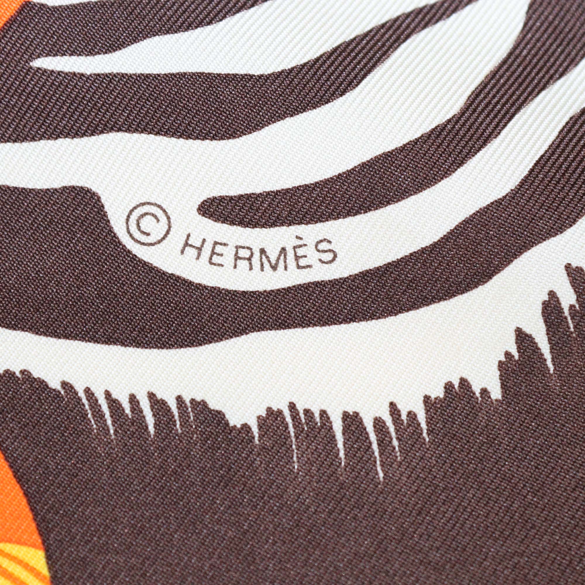 Hermes Multicolor Silk Zebra Pegasus Scarf 90