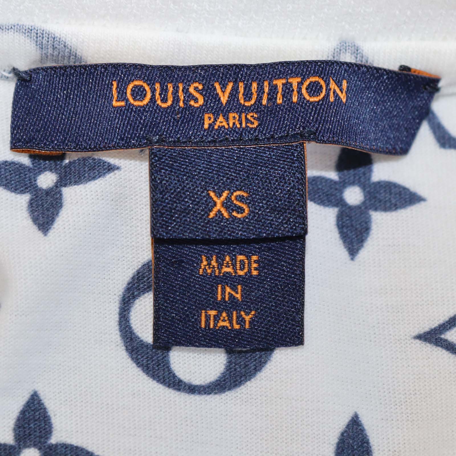 Louis Vuitton White/Blue Monogram Cotton Chain Detail T-Shirt