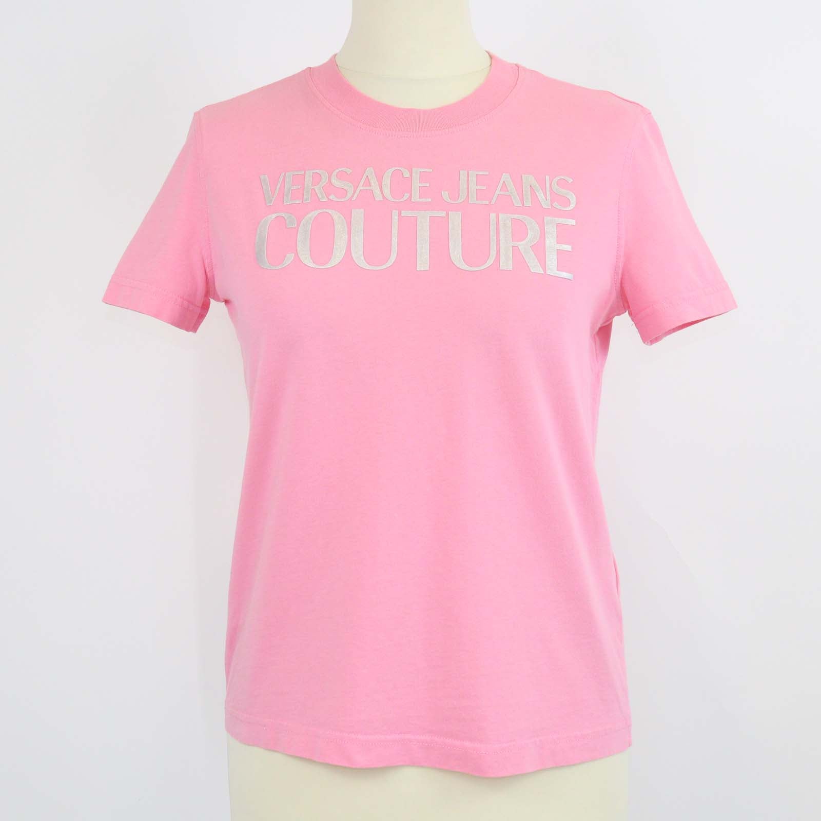 Versace Couture Pink Cotton Logo Print Short Sleeve T-Shirt