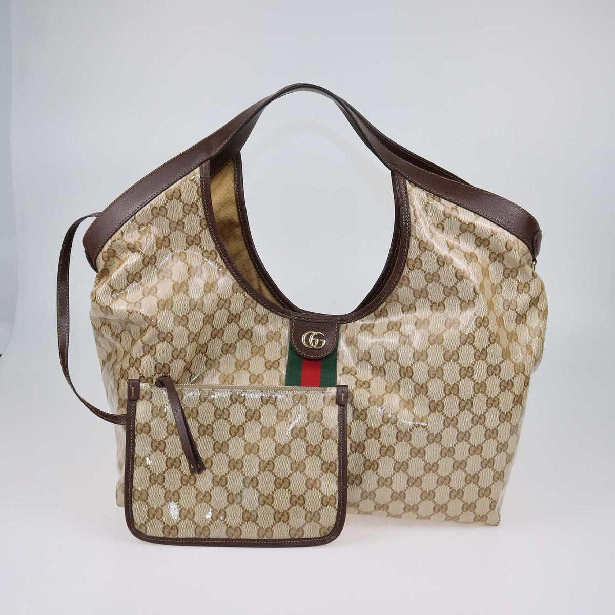 Gucci Brown Varnished Coated Canvas Large Giglio Tote