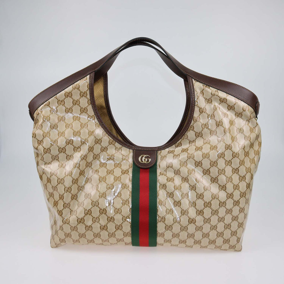 Gucci Brown Varnished Coated Canvas Large Giglio Tote