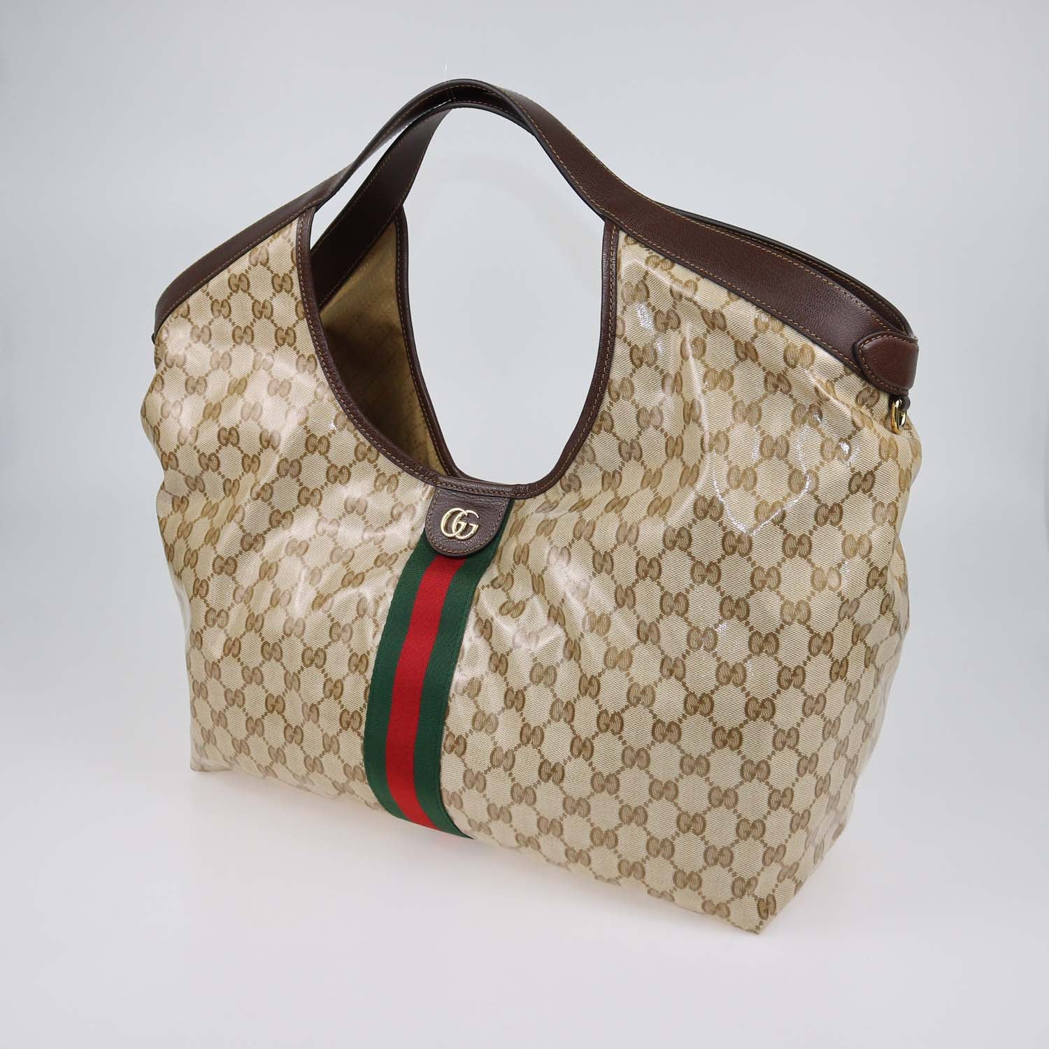Gucci Brown Varnished Coated Canvas Large Giglio Tote