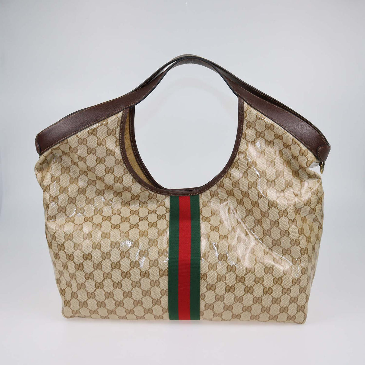 Gucci Brown Varnished Coated Canvas Large Giglio Tote