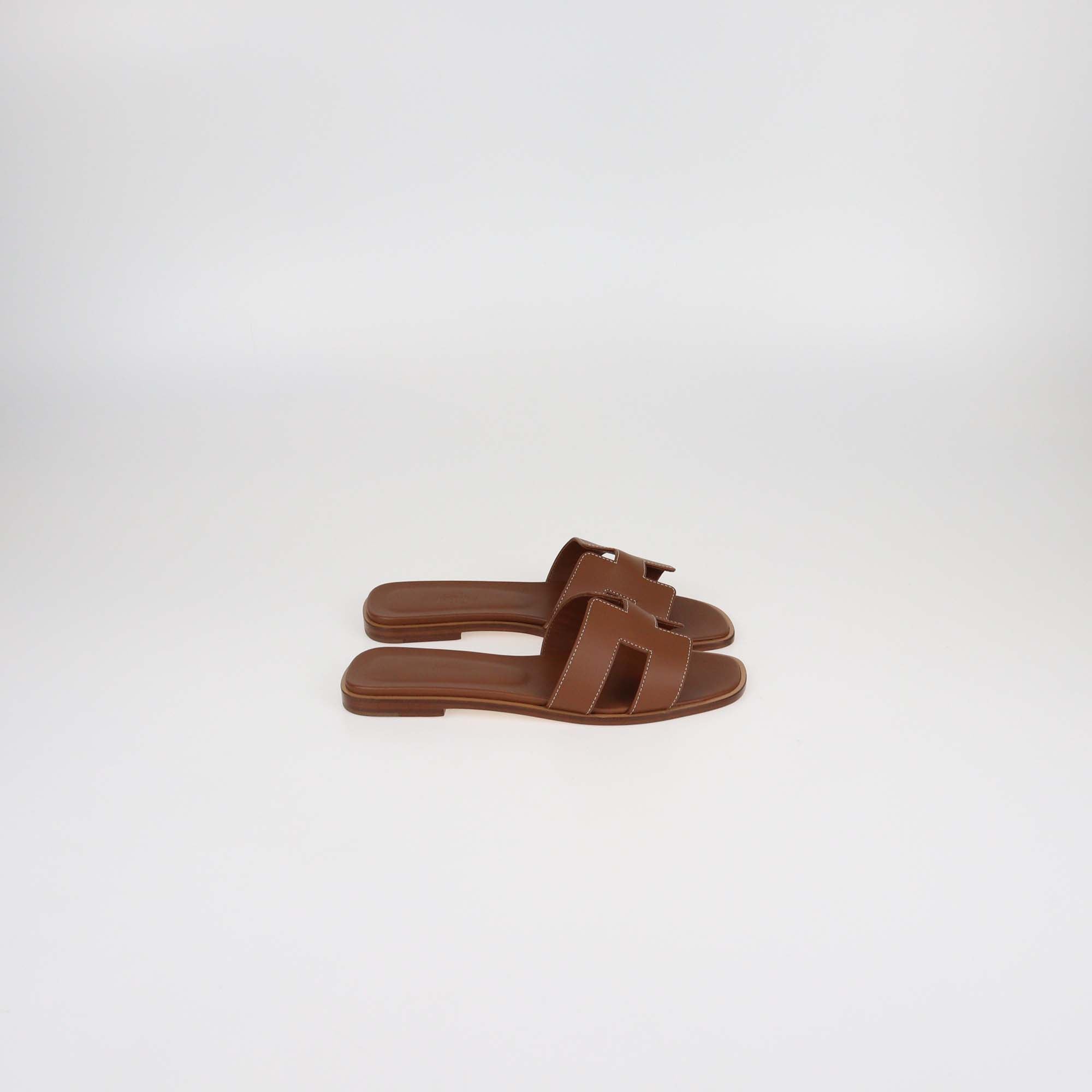 Hermes Gold Box Calf Leather Oran Sandals