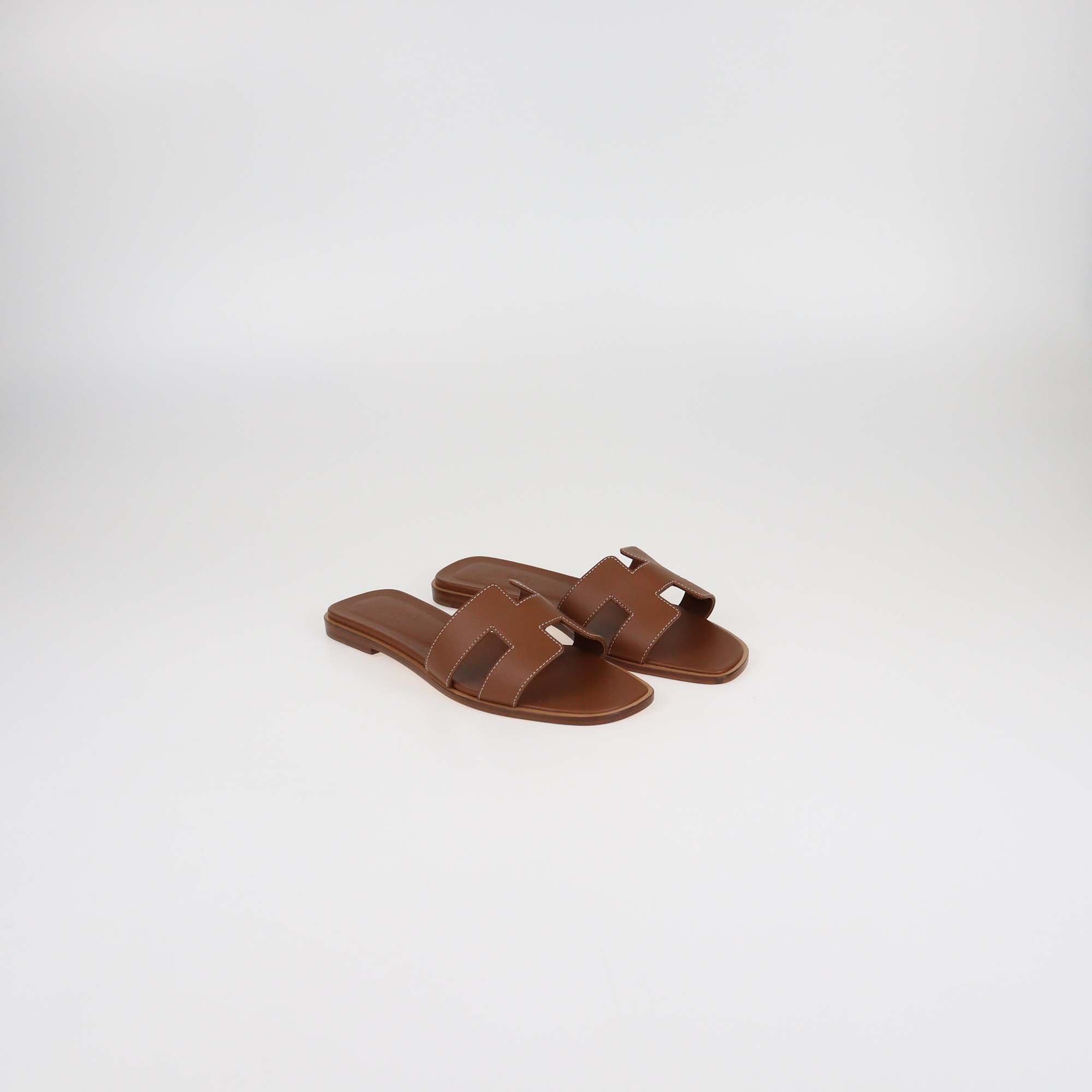 Hermes Gold Box Calf Leather Oran Sandals