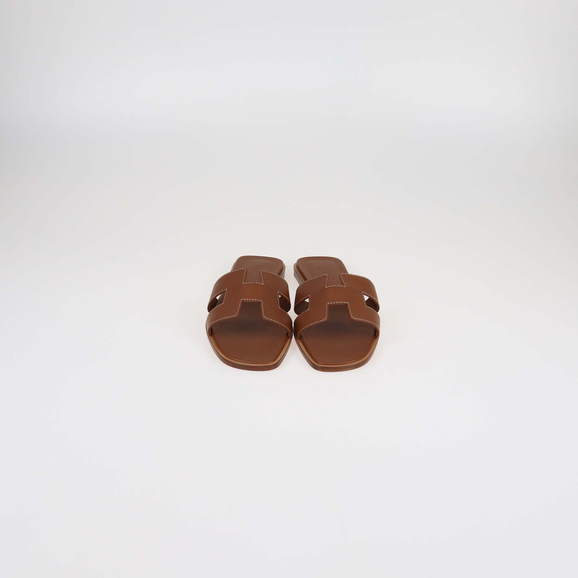 Hermes Gold Box Calf Leather Oran Sandals