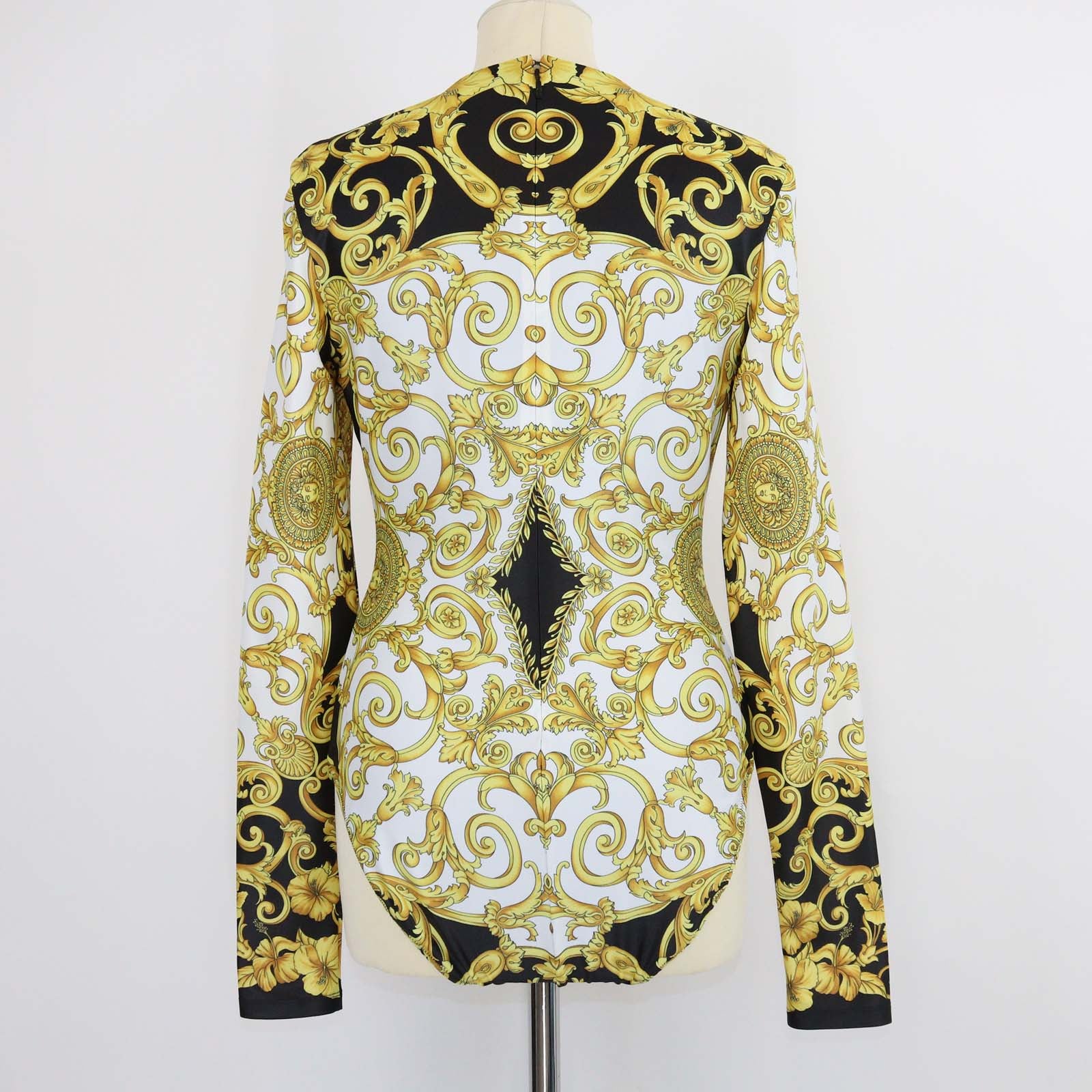 Versace Multicolor Nylon Medusa Print Long Sleeve Bodysuit