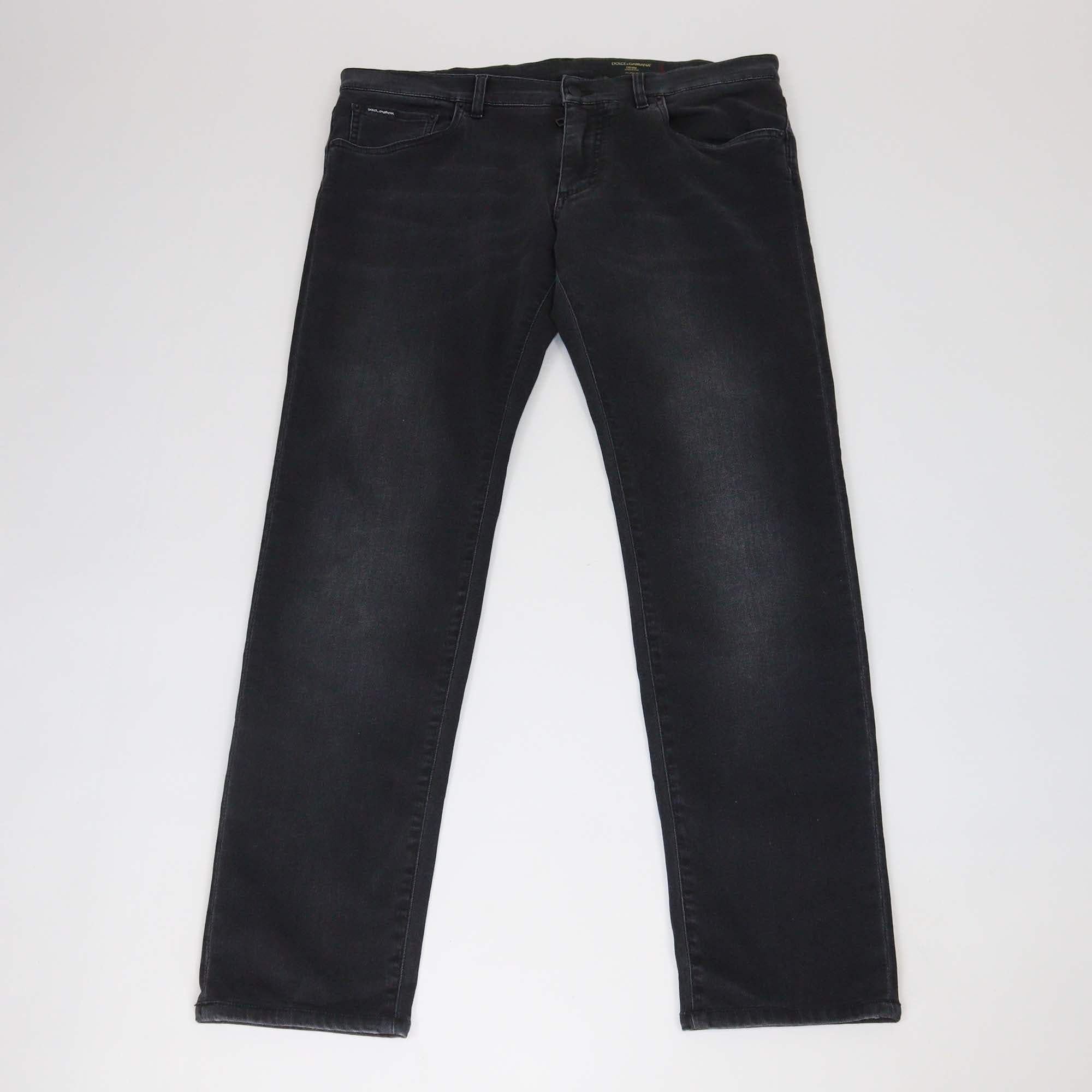Dolce & Gabbana Black Washed Denim Gold Stretch Fit Pants