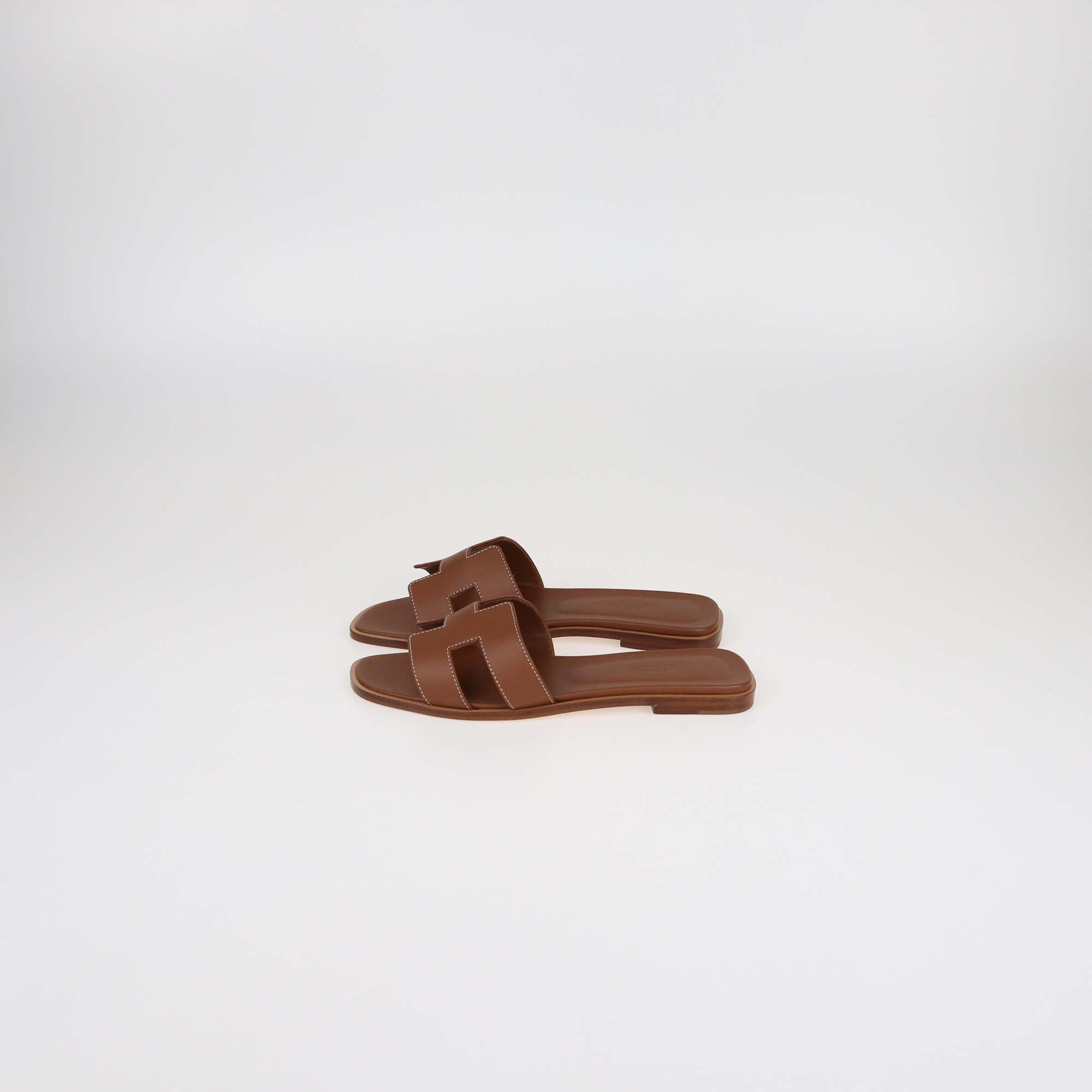 Hermes Gold Box Calf Leather Oran Sandals