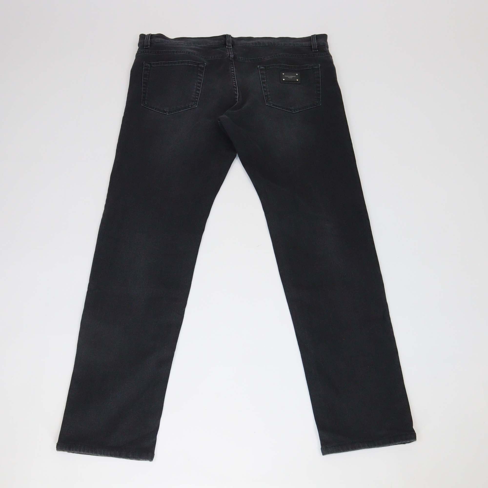 Dolce & Gabbana Black Washed Denim Gold Stretch Fit Pants