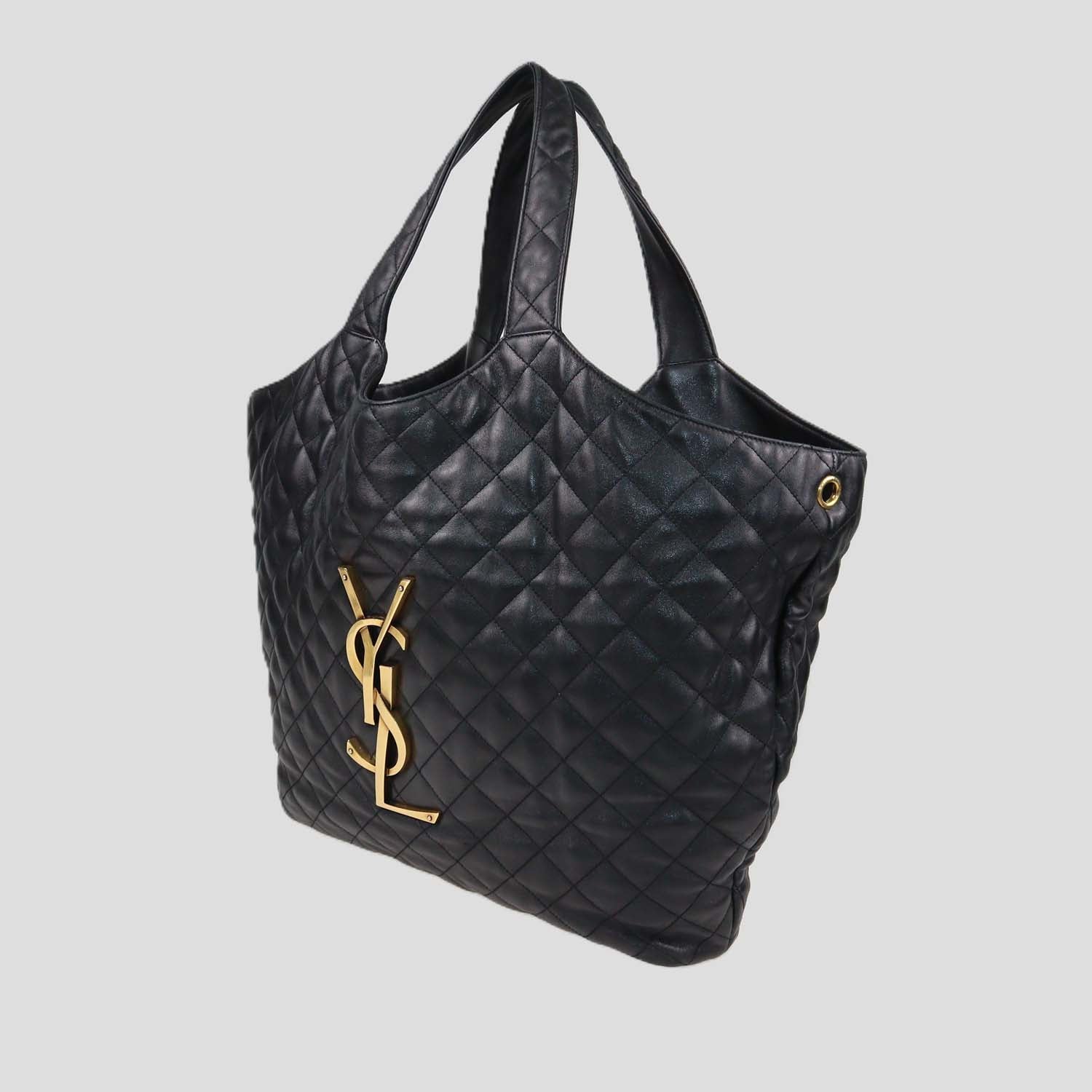 Saint Laurent Black Quilted Leather Maxi ICare Shopping Tote