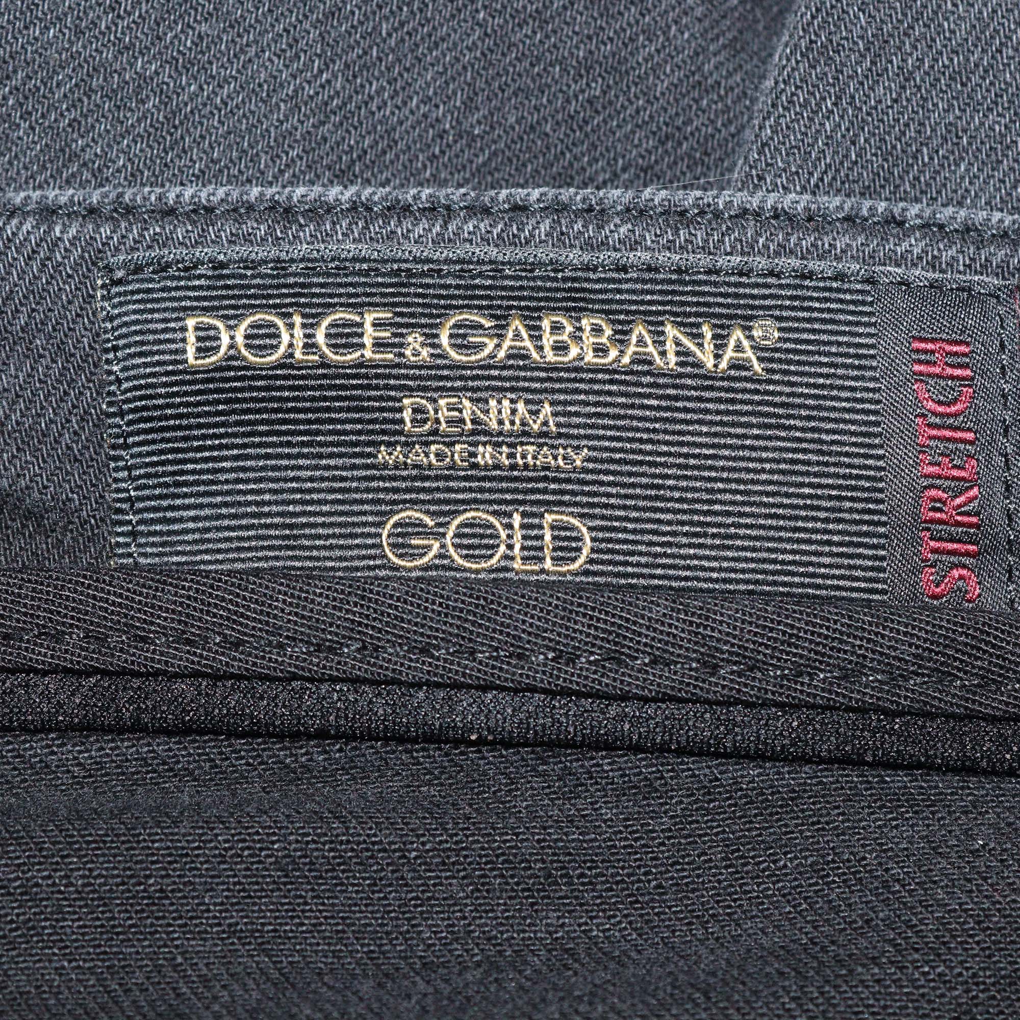Dolce & Gabbana Black Washed Denim Gold Stretch Fit Pants